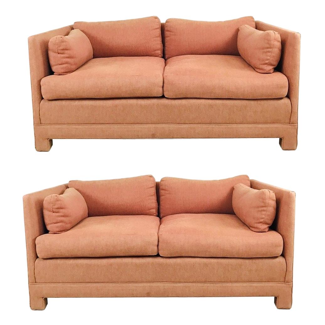 Pair of Parsons Style Loveseats in the Style of Milo Baughman