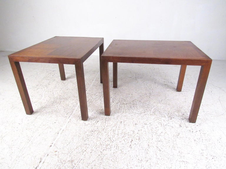 American Pair of Parsons Style Walnut Lamp Tables by Lane For Sale