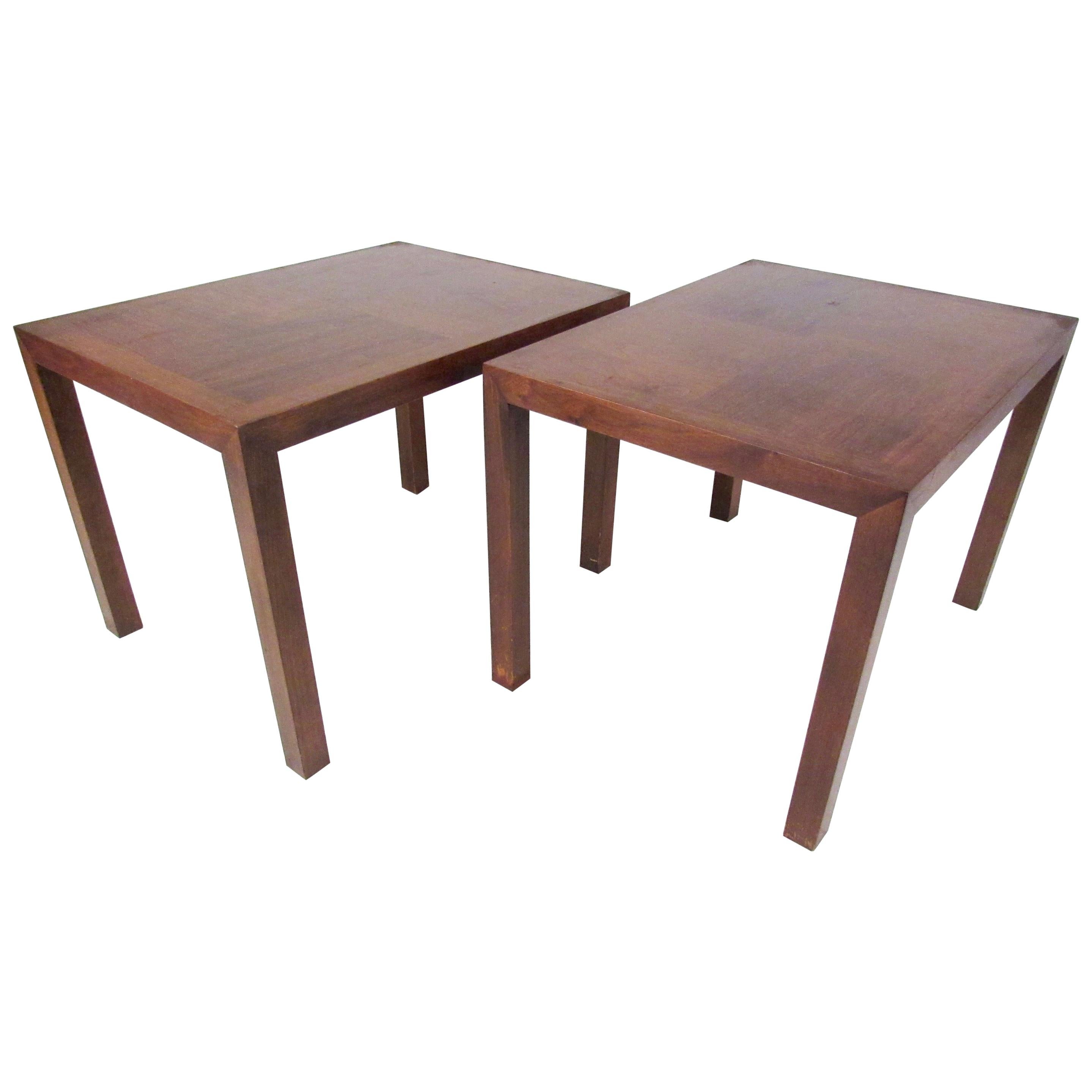 Pair of Parsons Style Walnut Lamp Tables by Lane