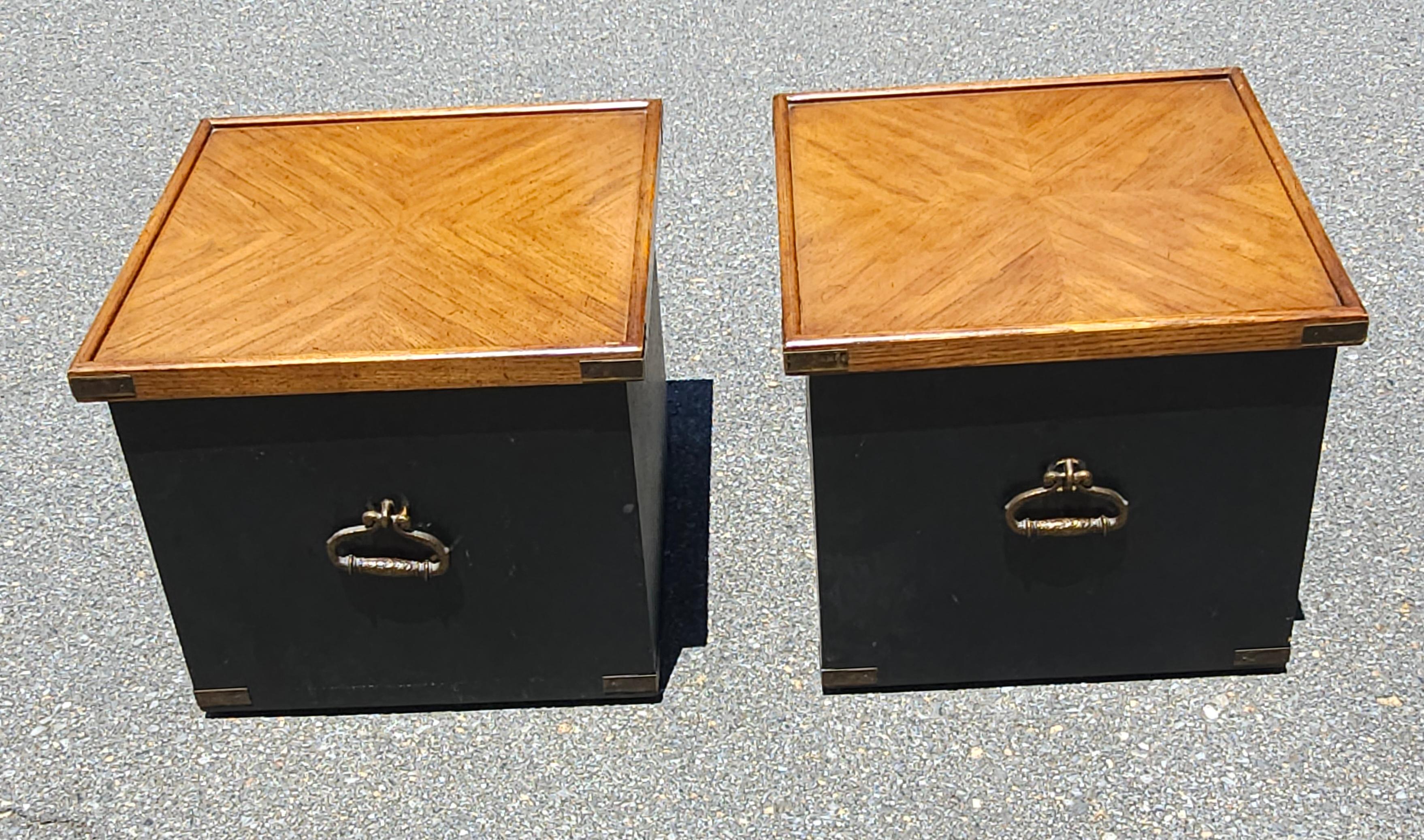 Pair of Partially Ebonized Storage Ottomans and Bookmatched Top Side Tables For Sale 4