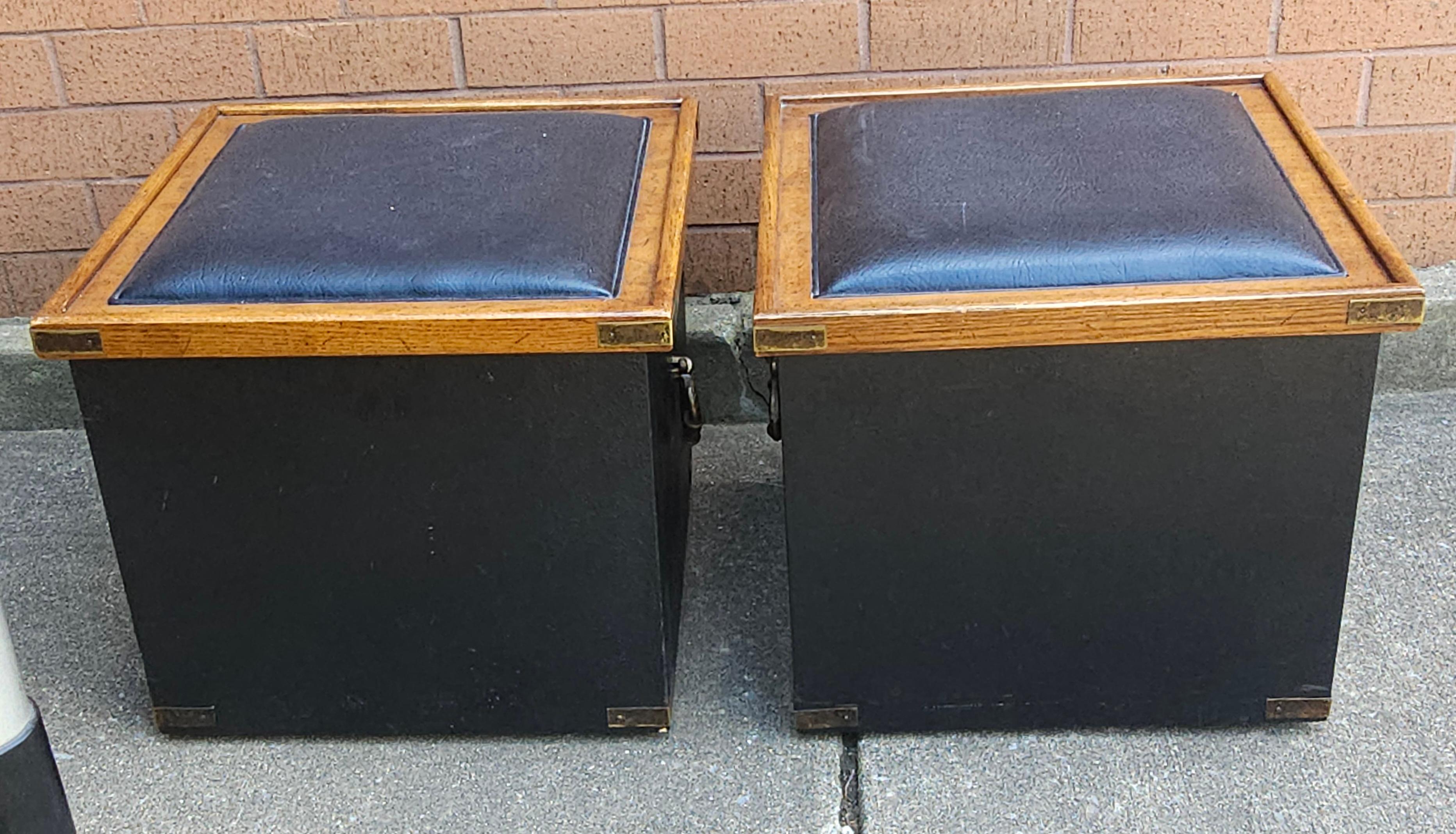American Pair of Partially Ebonized Storage Ottomans and Bookmatched Top Side Tables For Sale
