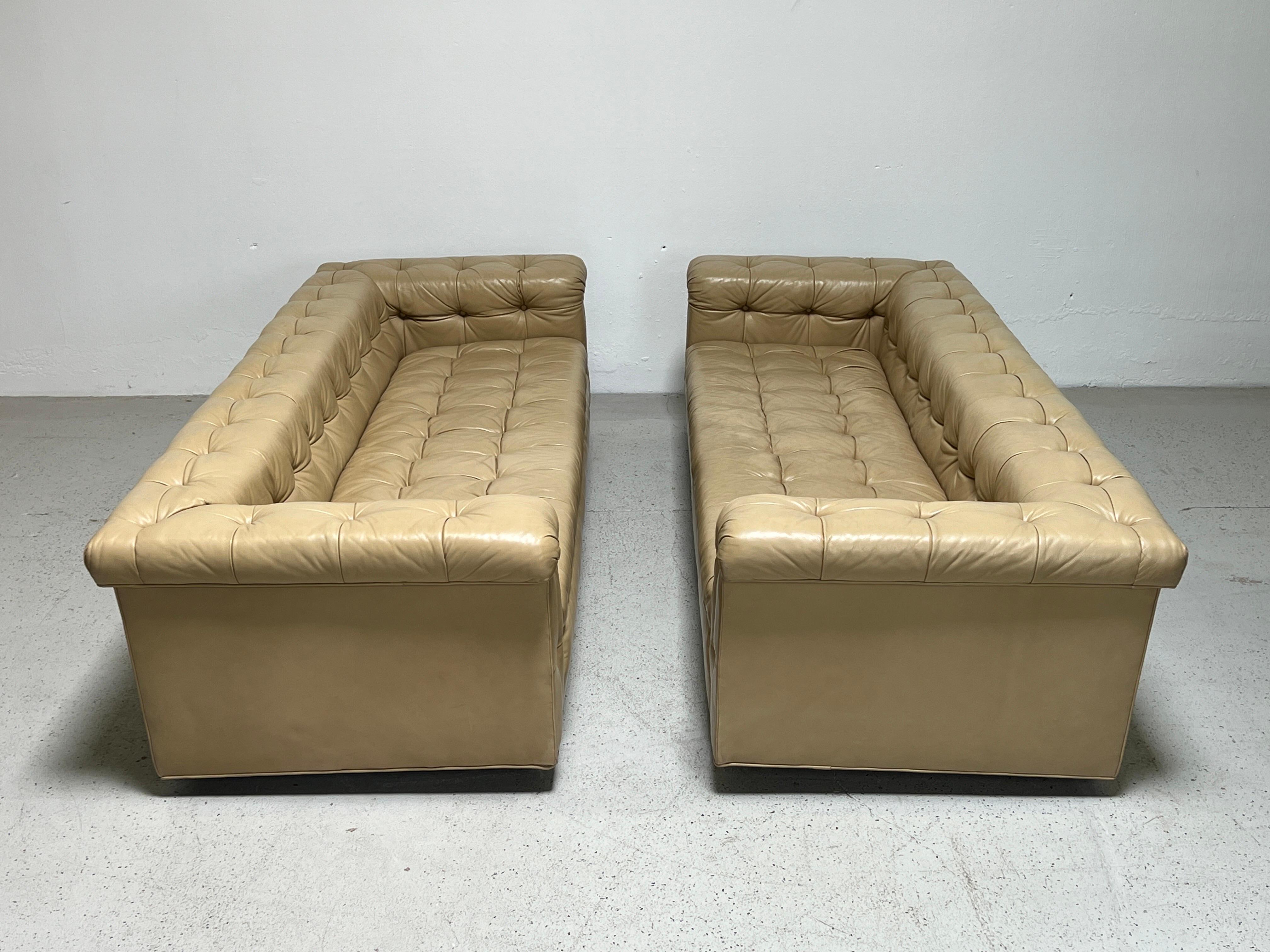 Pair of Party Sofas by Edward Wormley for Dunbar in Original Leather For Sale 8