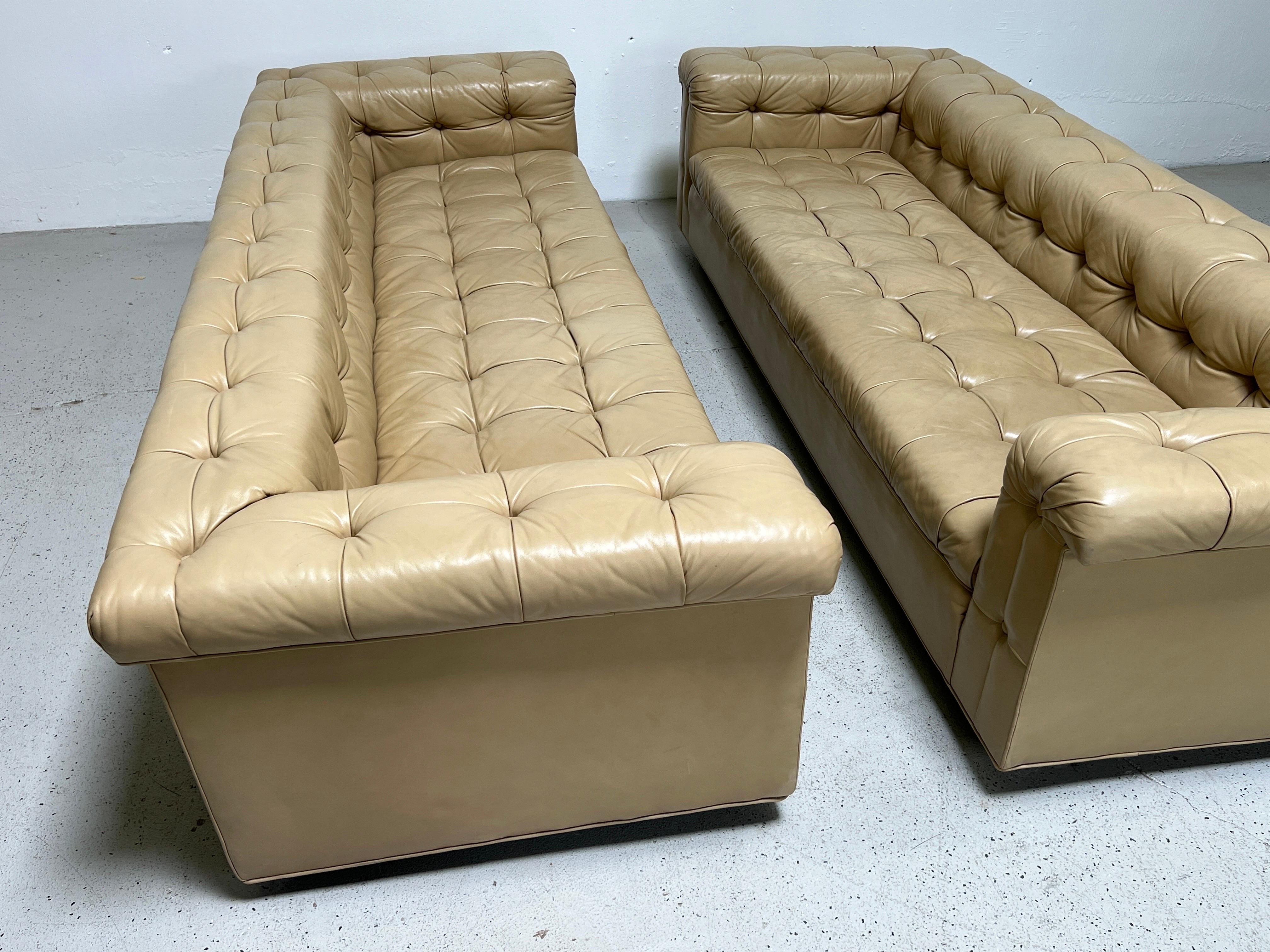 Pair of Party Sofas by Edward Wormley for Dunbar in Original Leather For Sale 9