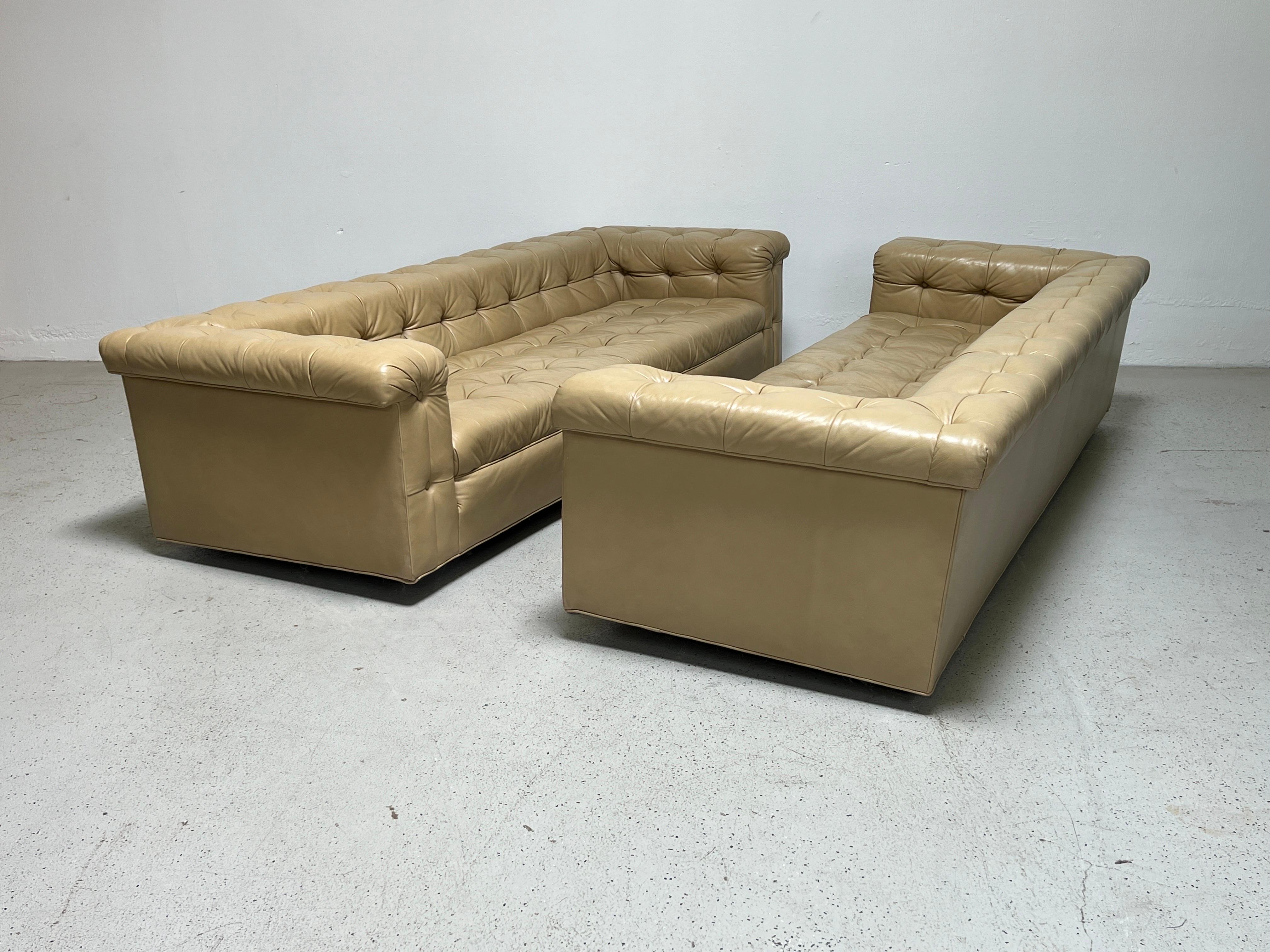 Pair of Party Sofas by Edward Wormley for Dunbar in Original Leather For Sale 10