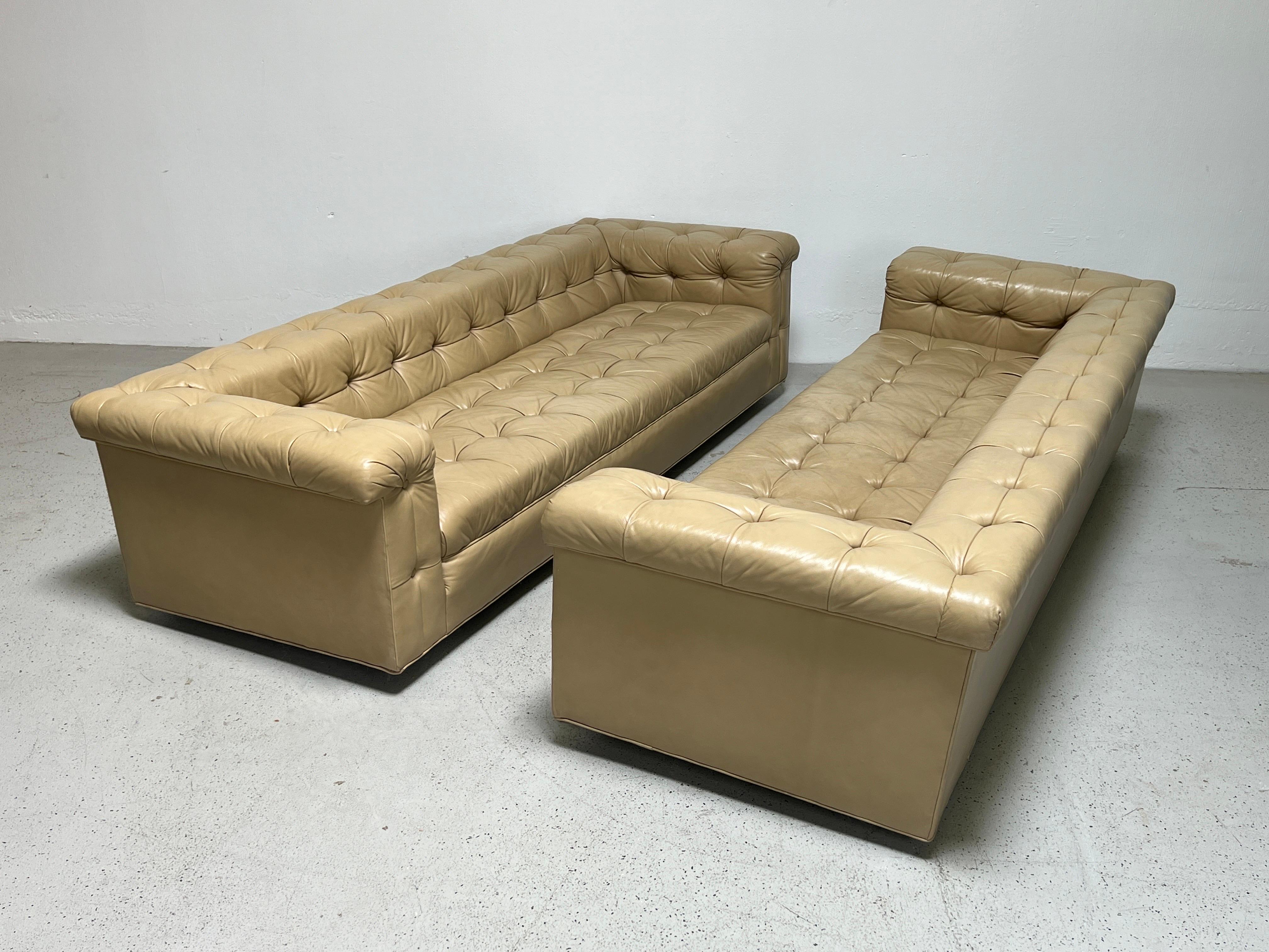 Pair of Party Sofas by Edward Wormley for Dunbar in Original Leather For Sale 11