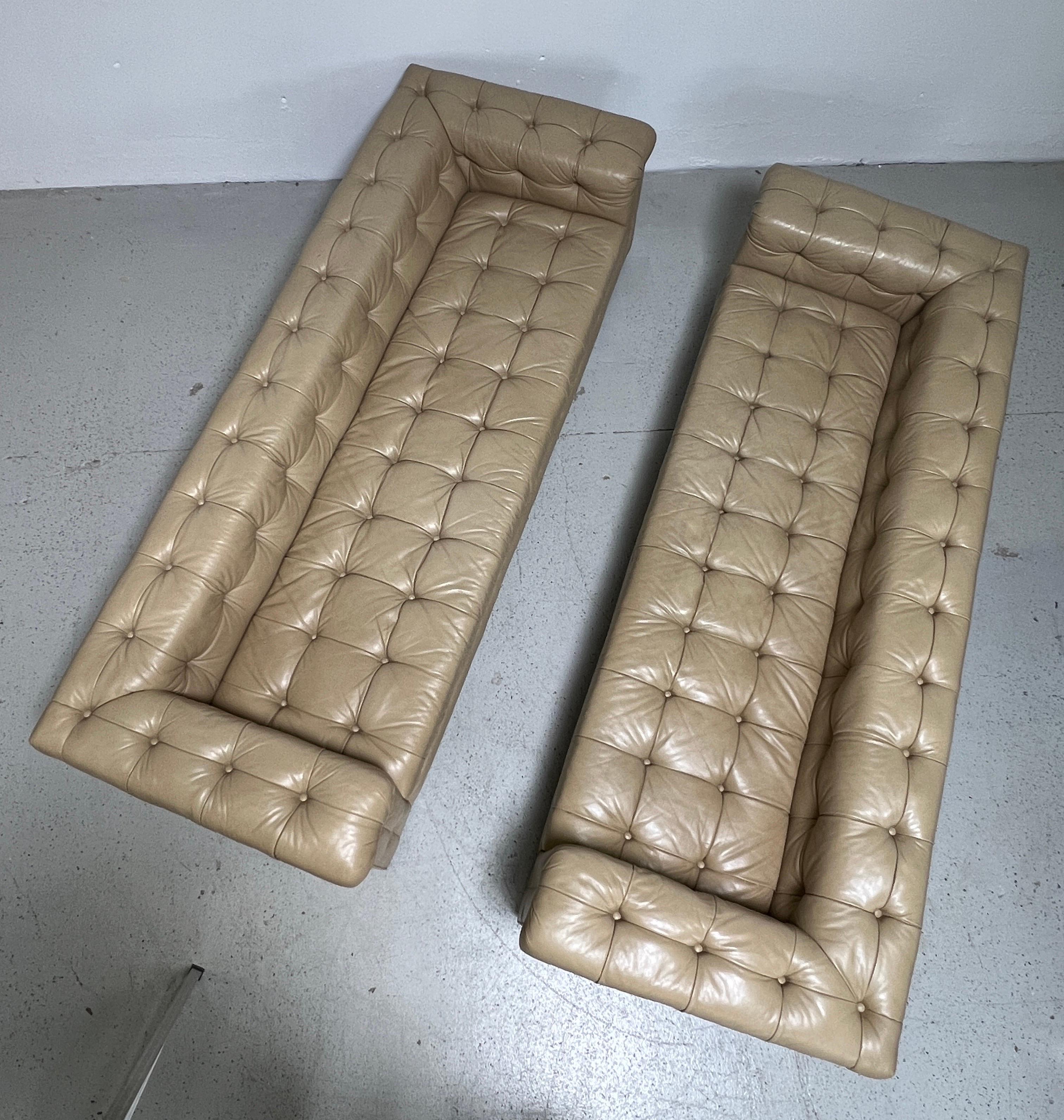 Pair of Party Sofas by Edward Wormley for Dunbar in Original Leather For Sale 12