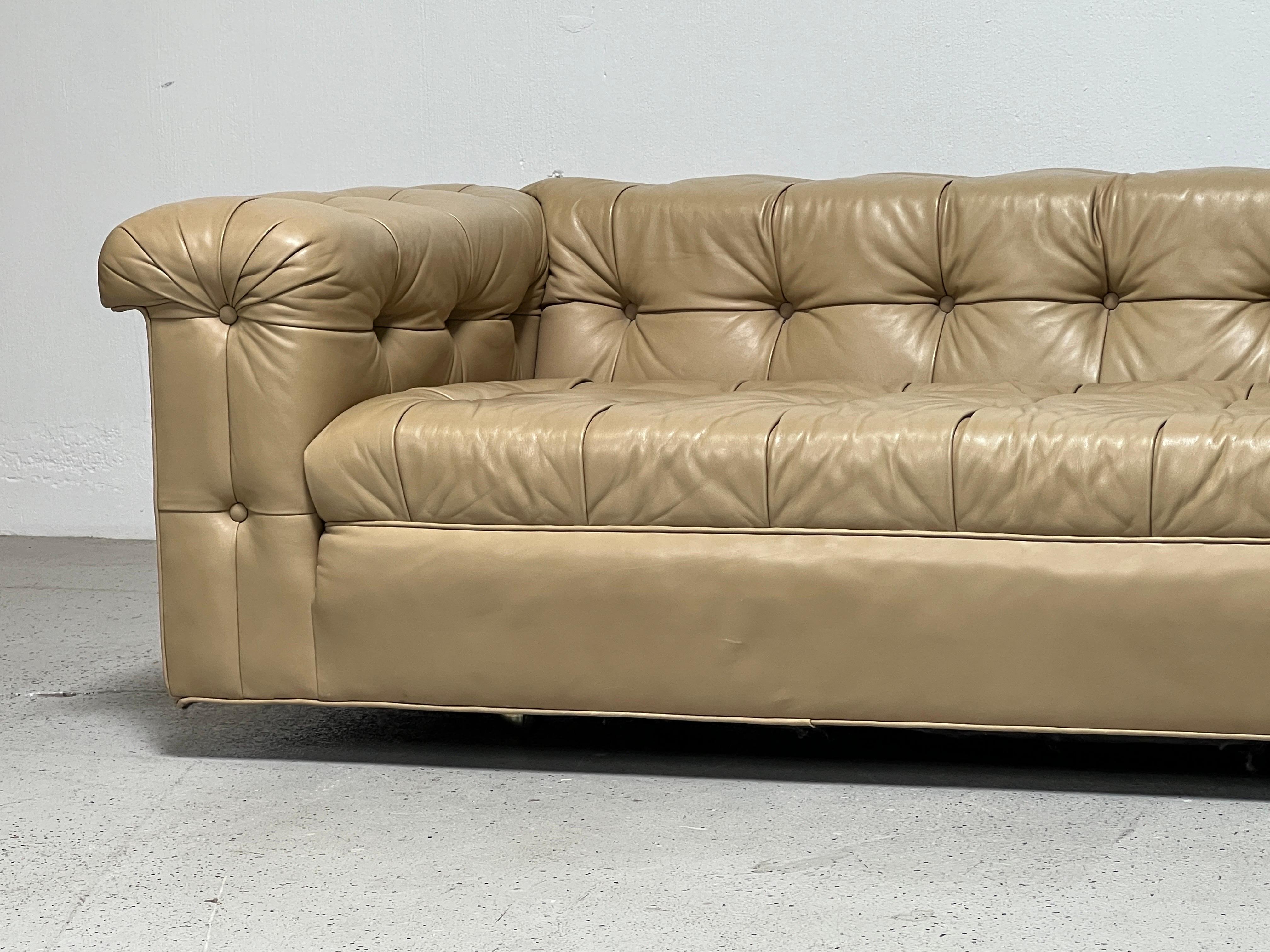 Mid-20th Century Pair of Party Sofas by Edward Wormley for Dunbar in Original Leather For Sale