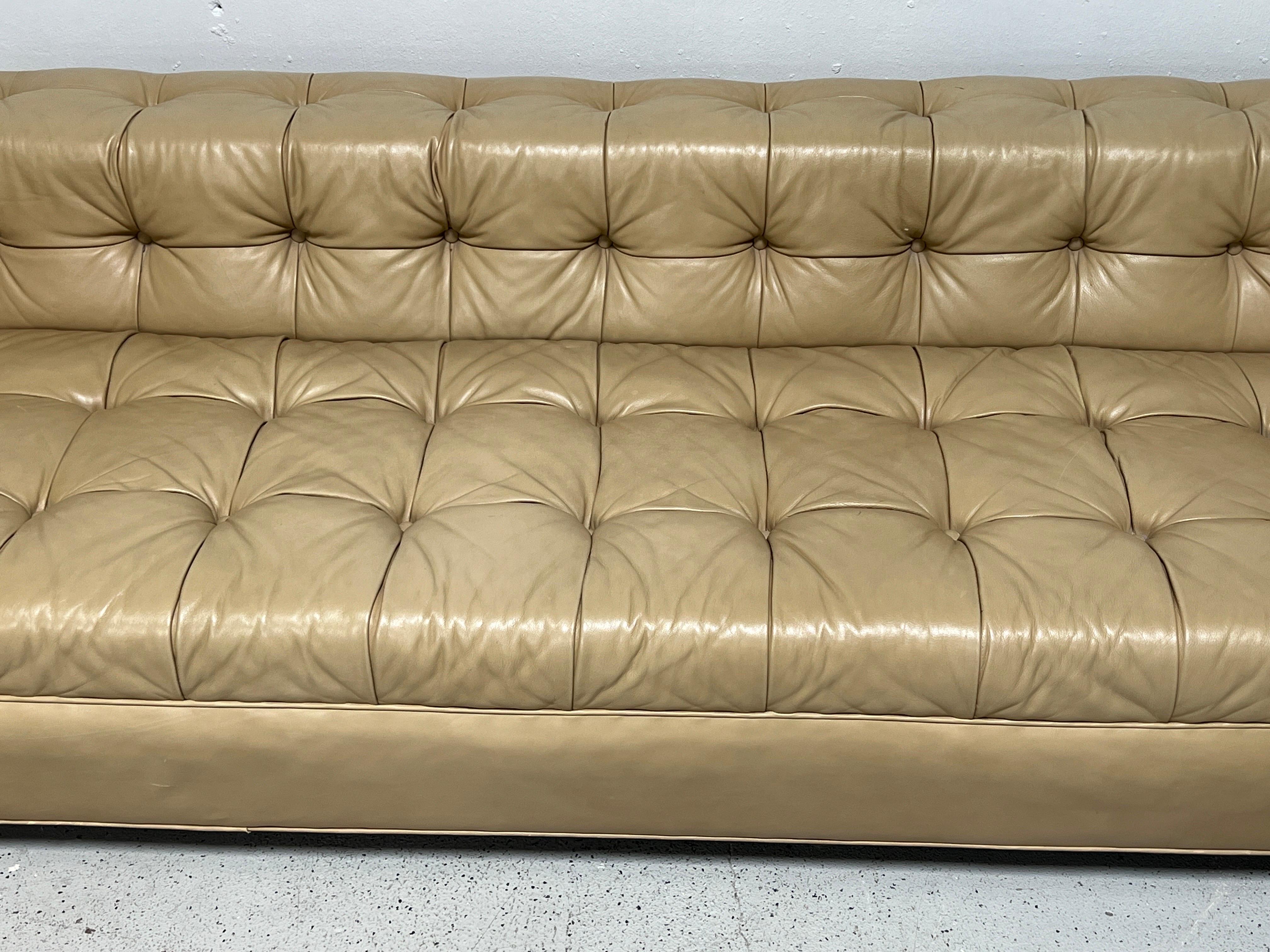 Pair of Party Sofas by Edward Wormley for Dunbar in Original Leather For Sale 3