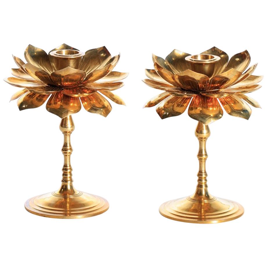 Pair of Parzinger Style Feldman Lotus Candlesticks