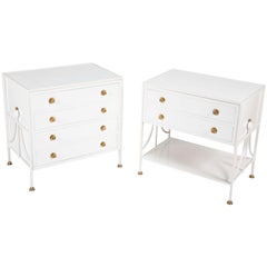 Pair of Parzinger Style Iron Vitrolite and Lacquered Side Tables