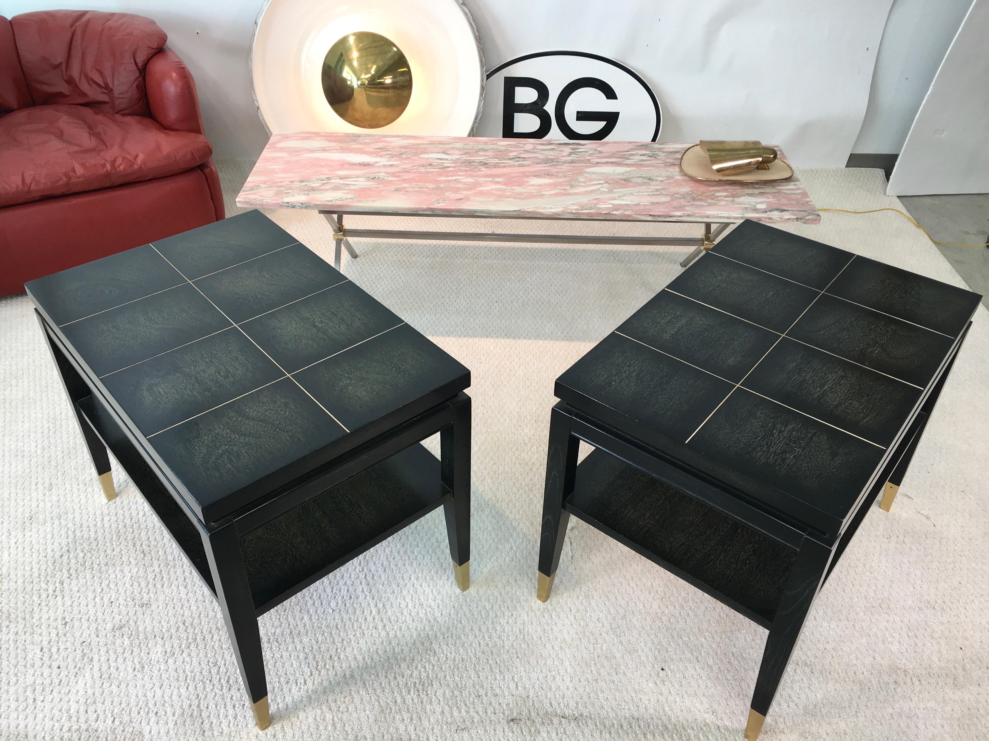 Pair of Parzinger Style Two-Tier End Tables In Good Condition In Hanover, MA