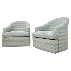 Pair of Pastel Flame Stitch Swivel Chairs