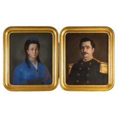 Pair Of Pastels - XIXth - Gold Leaf Frame