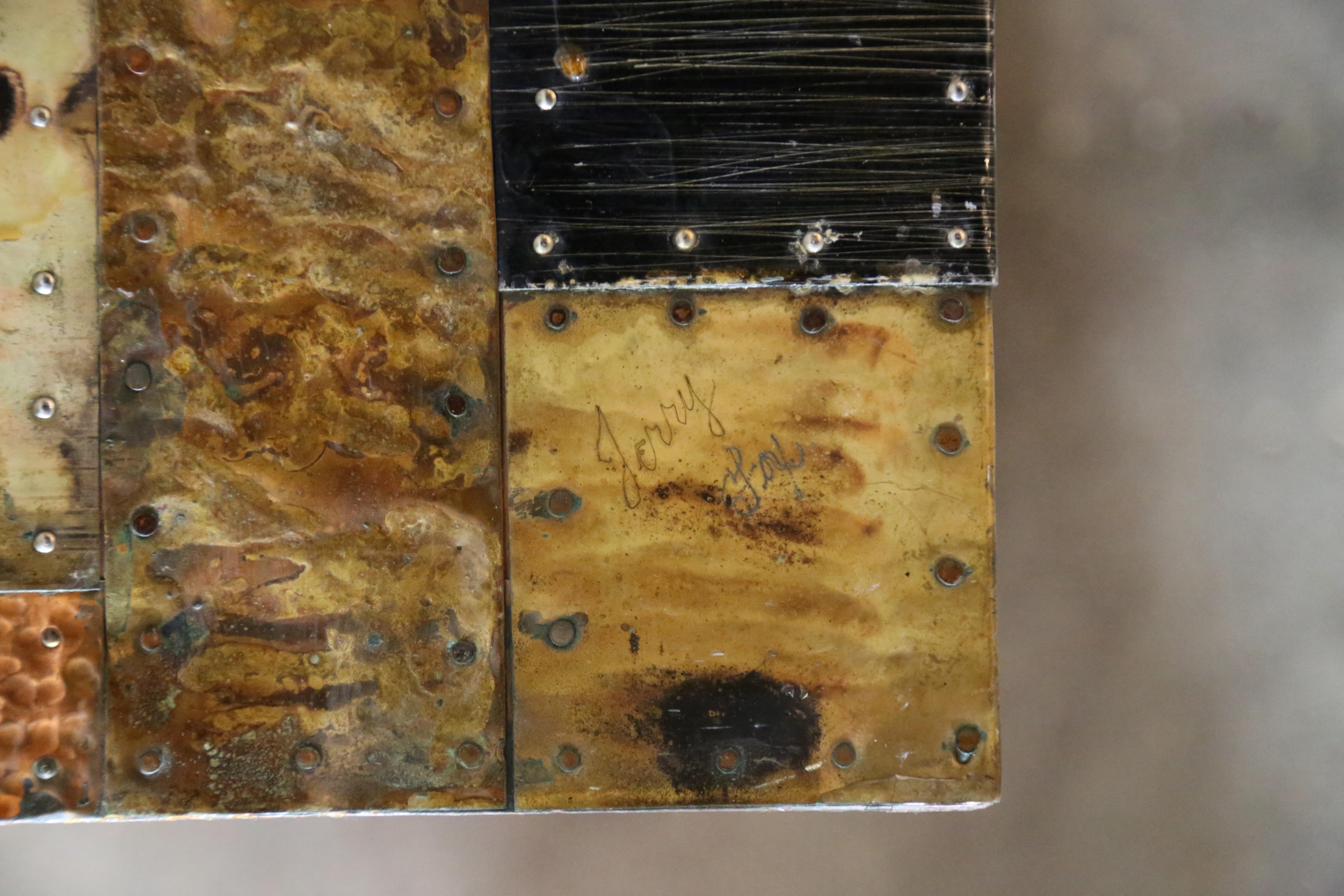 Pair of Patchwork Cube Tables in the Manner of Paul Evans Copper, Mixed Metals 3
