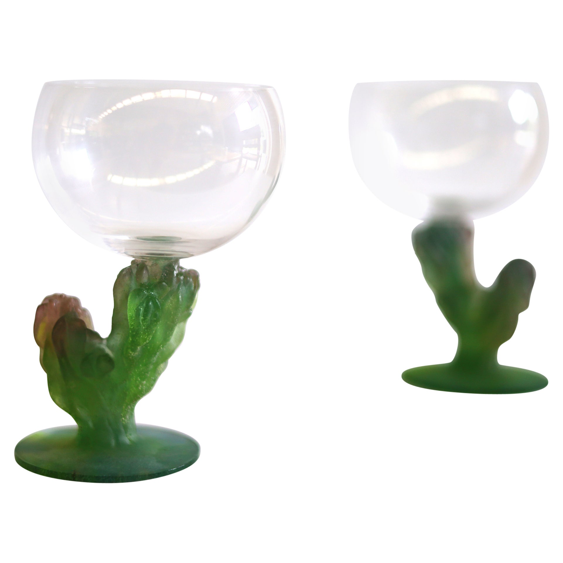 Pair of Pâte-de-Verre Daum "CACTUS" Wine Glasses