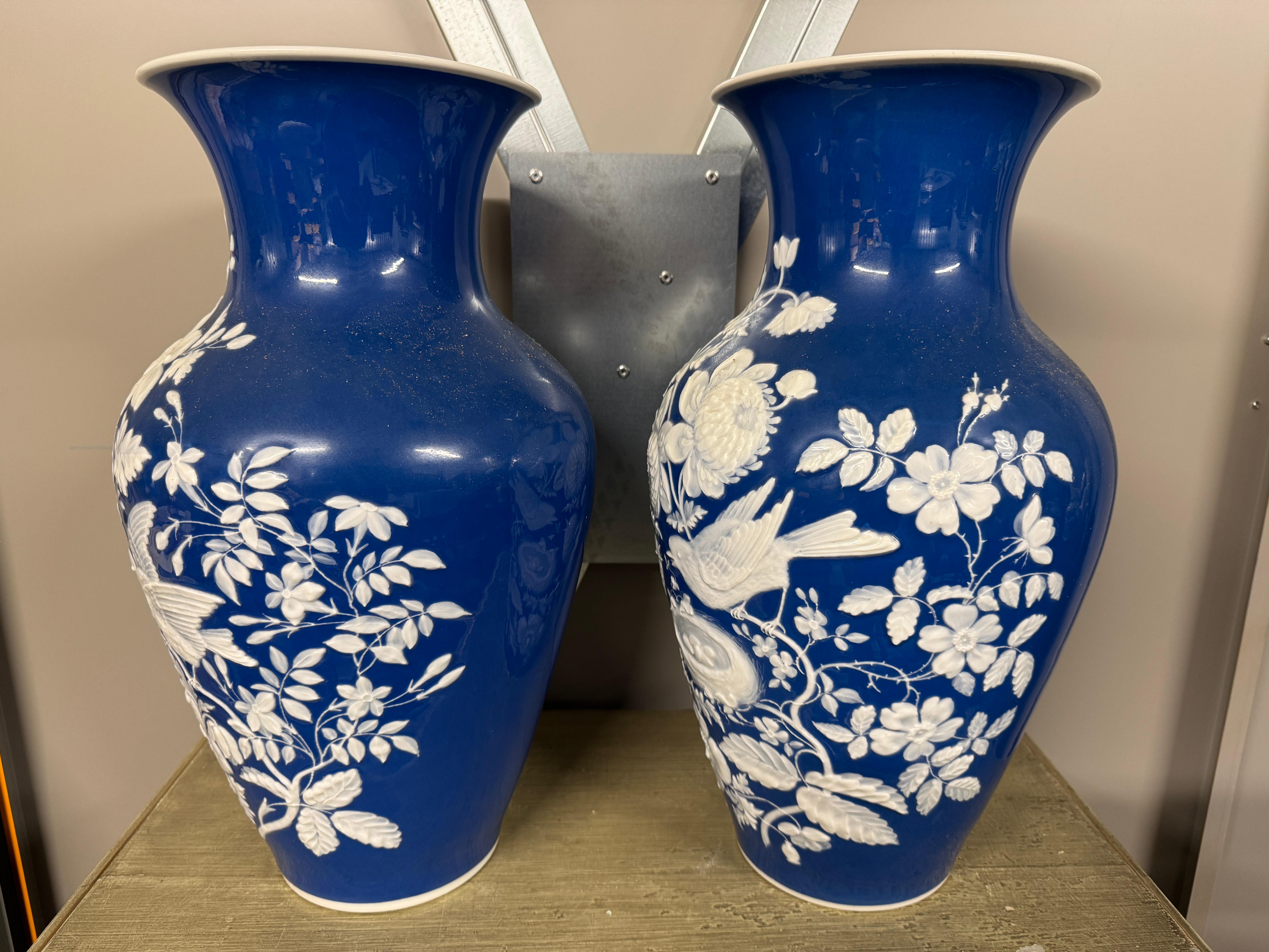 French Pair of 'Pate Sur Pate' Porcelain Vases For Sale
