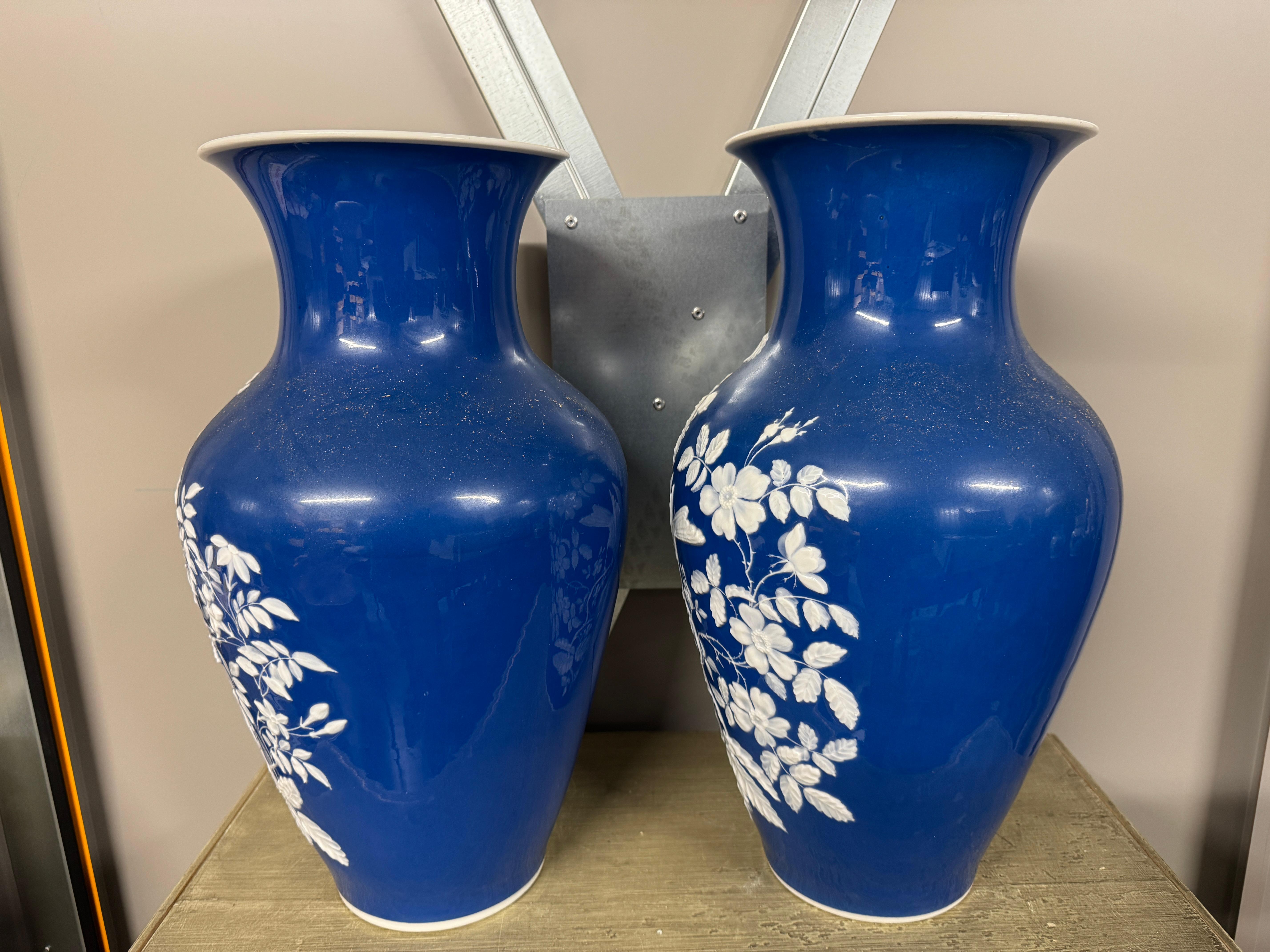 Hand-Crafted Pair of 'Pate Sur Pate' Porcelain Vases For Sale
