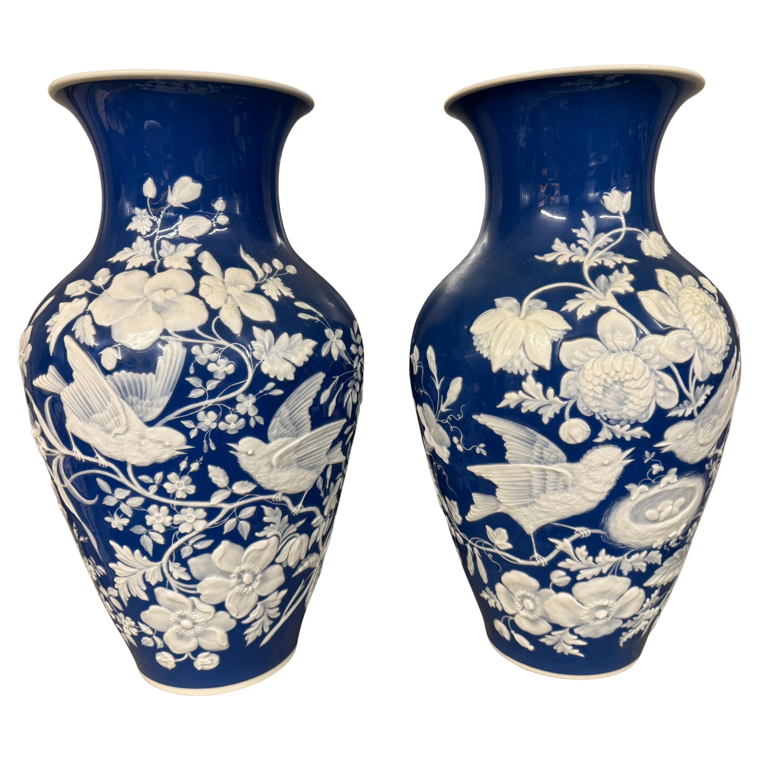 Pair of 'Pate Sur Pate' Porcelain Vases For Sale
