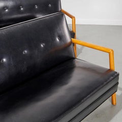 Pair of Patent Leather and Walnut Settees by T.H. Robsjohn-Gibbings