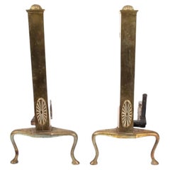 Vintage Pair of Patera Medallion Tall Brass Andirons