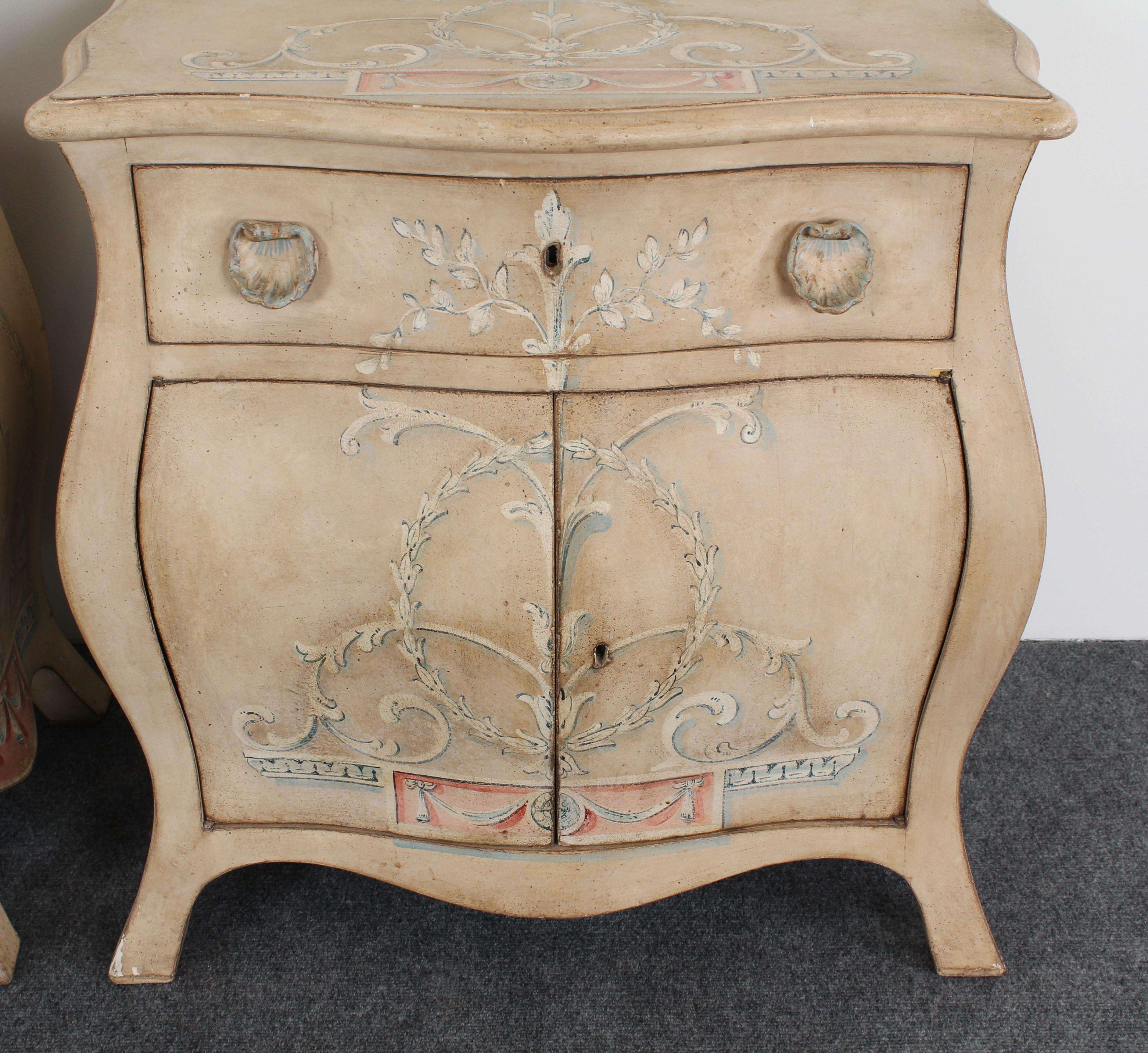 Wood Pair of Patina Furniture Company Italian Painted Bedside Tables, 1980s