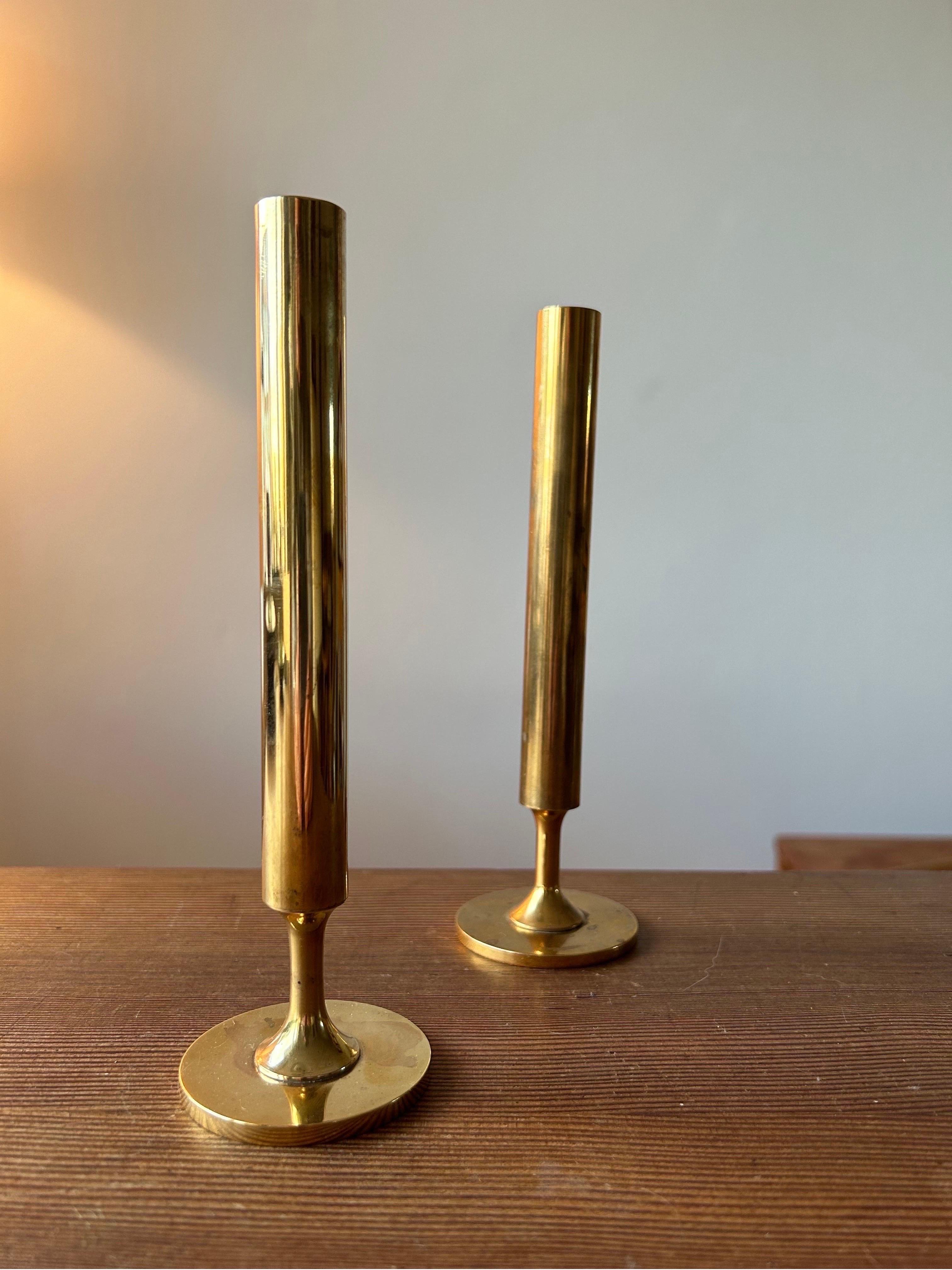 Swedish Pair of Patinaed Brass Vases by Pierre Forssell for Skultuna For Sale