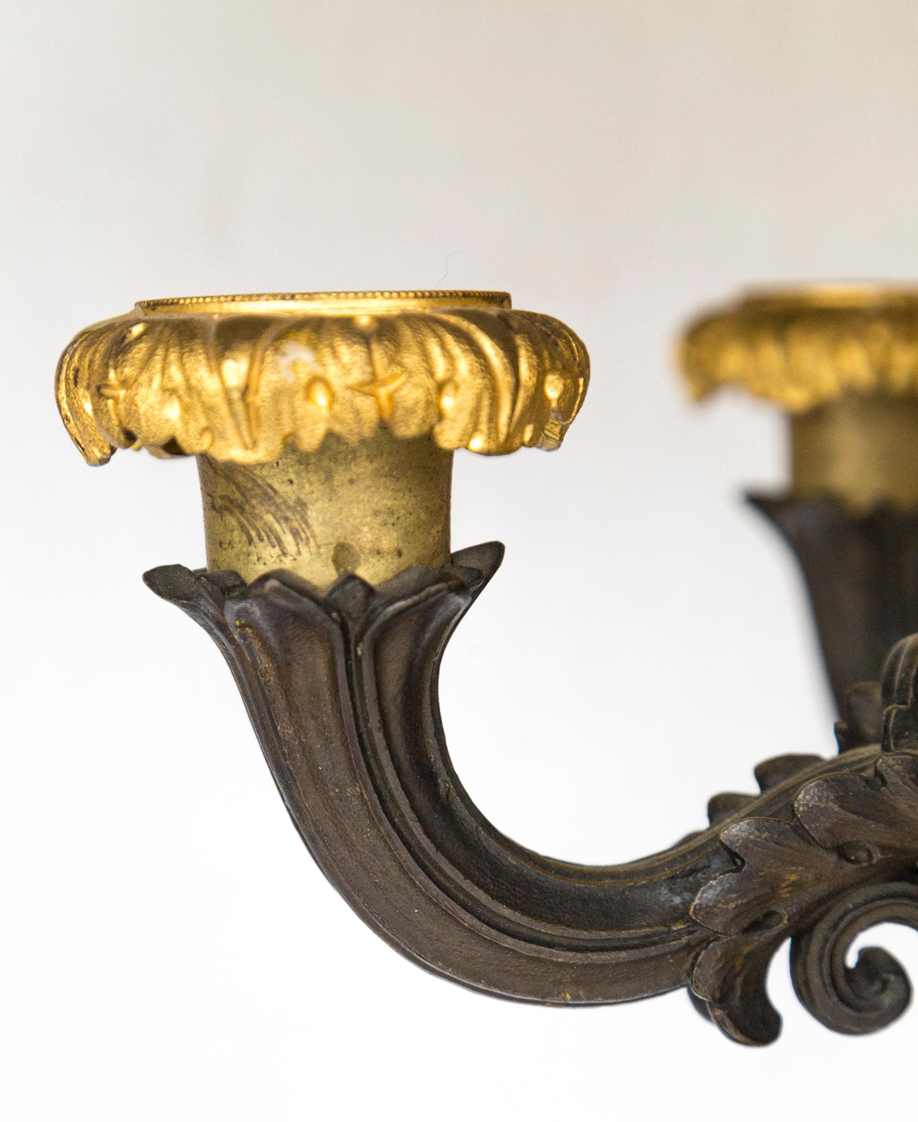 Pair of Patinated and Gilt Bronze 5 Light Charles X Candelabra 4