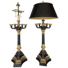 Pair of Patinated and Gilt Bronze 5 Light Charles X Candelabra