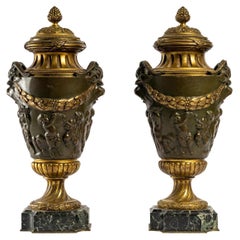 Paar Cassolettes aus patinierter und vergoldeter Bronze