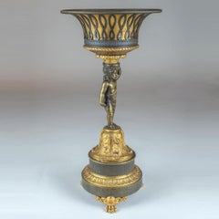 Pair of Patinated and Gilt Bronze Figural Empire Tazzas / Cups
