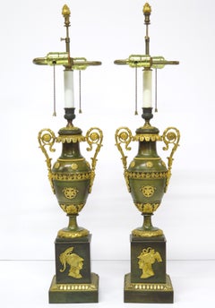 Pair of Patinated and Gilt Bronze French Empire Cassolettes as Custom Lamps