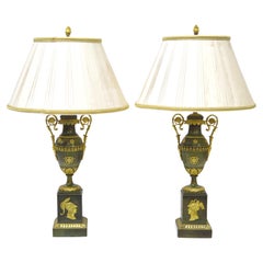 Antique Pair of Patinated and Gilt Bronze French Empire Cassolettes as Custom Lamps
