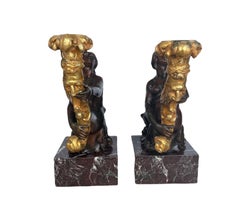 Pair of Patinated and Gilt Bronze Mermaids Sculpture Torcheres/Candelabras