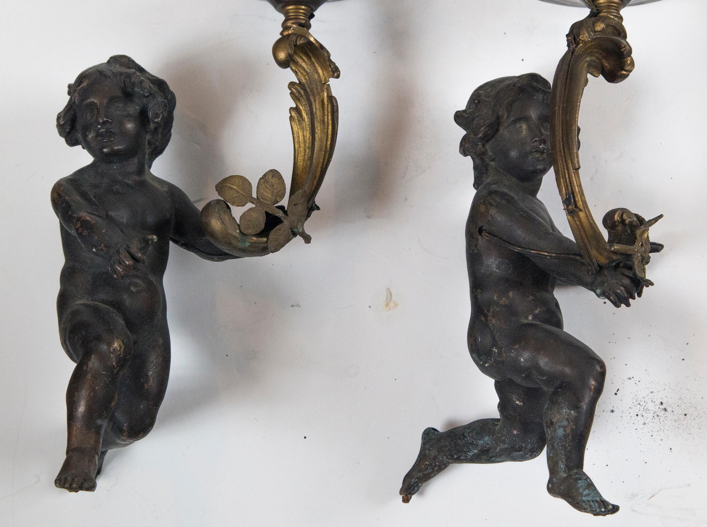 Pair of Patinated and Gilt Bronze Pendant Lights For Sale 3
