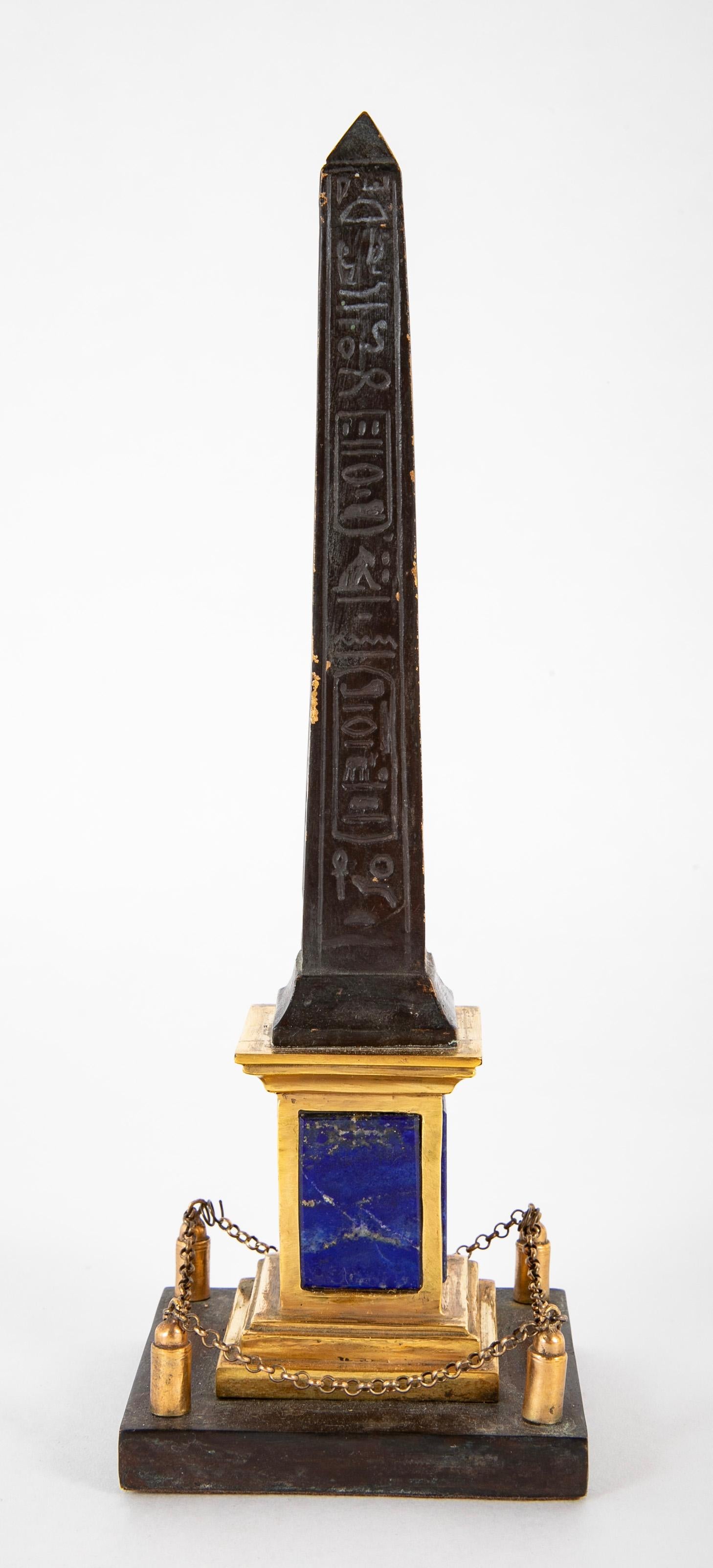 Pair of Patinated and Gilt Hieroglyphed Roman Obelisks For Sale 2