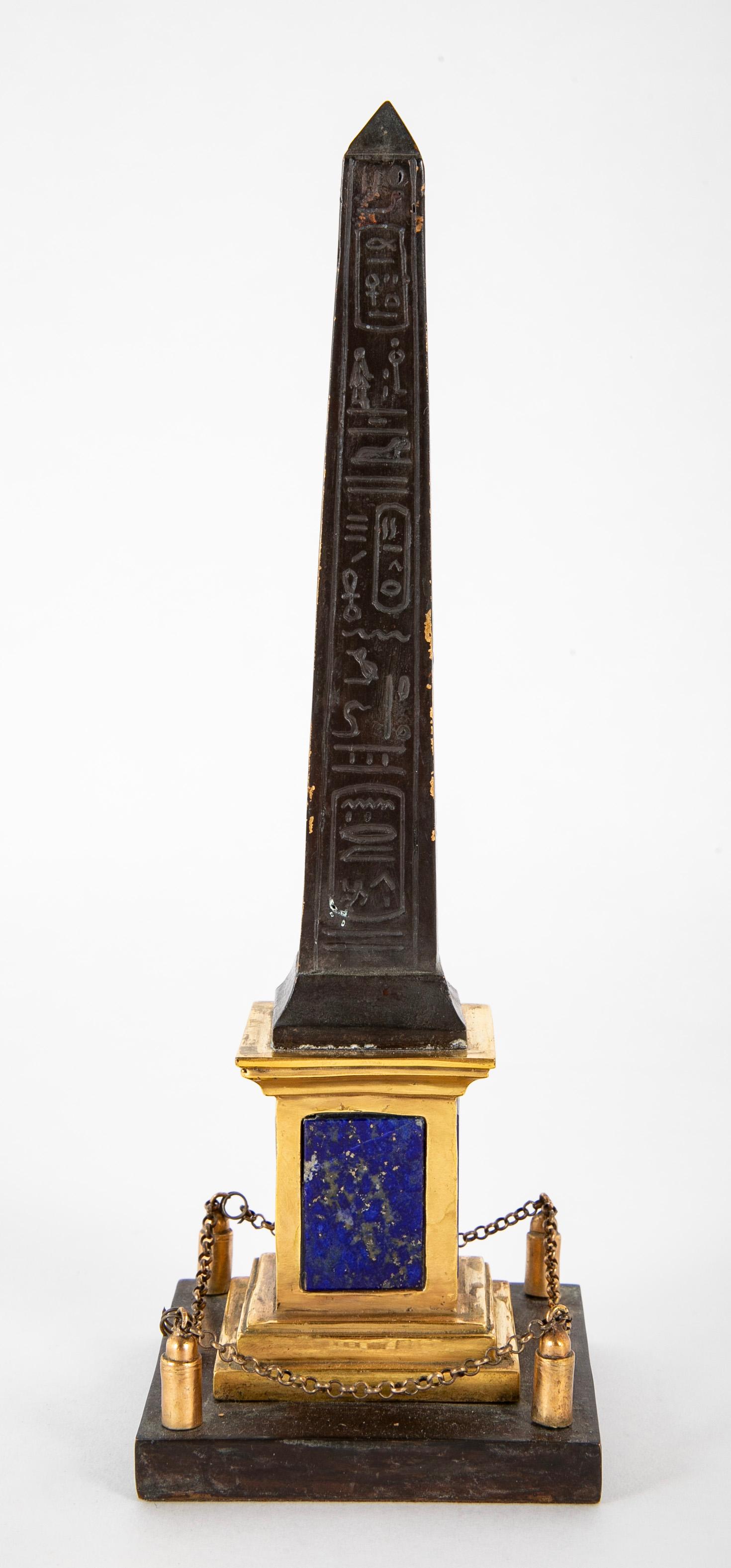 Pair of Patinated and Gilt Hieroglyphed Roman Obelisks For Sale 3
