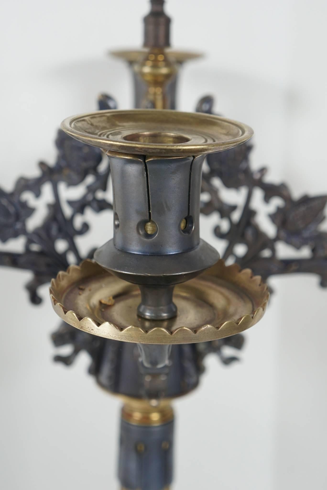 19th Century Pair of Patinated and Polished Bronze Renaissance Revival Candelabra For Sale