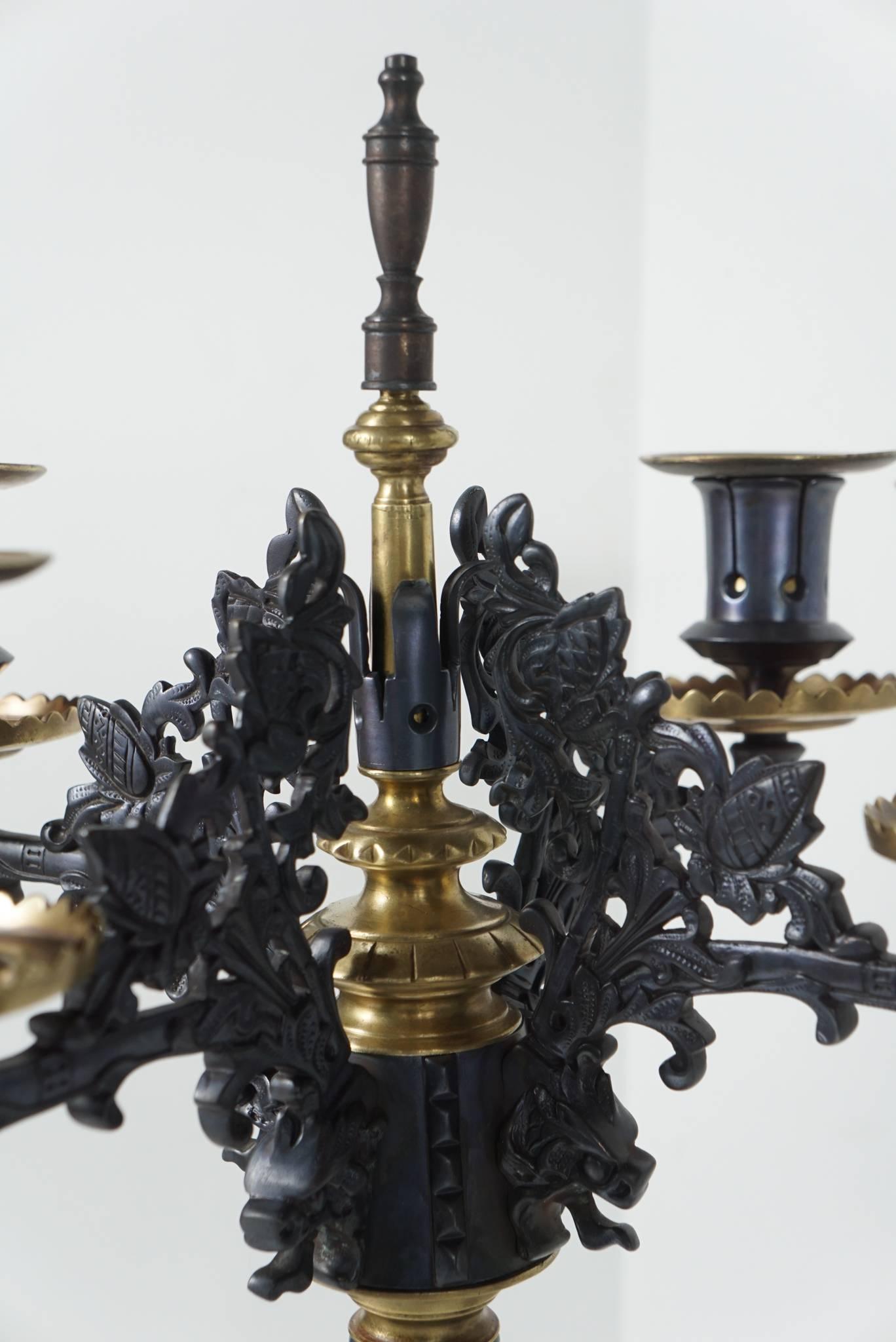 Pair of Patinated and Polished Bronze Renaissance Revival Candelabra For Sale 1
