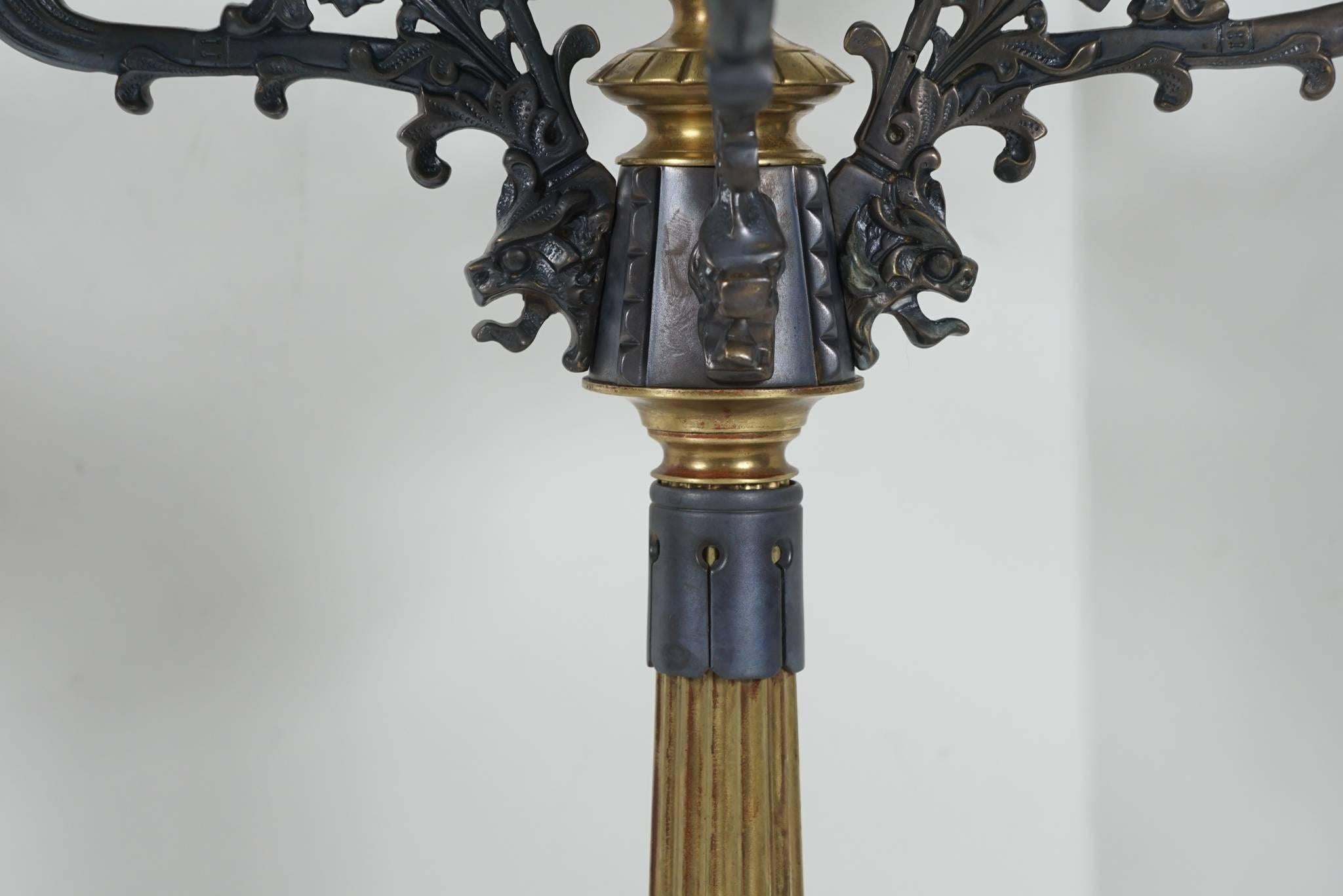 Pair of Patinated and Polished Bronze Renaissance Revival Candelabra For Sale 2