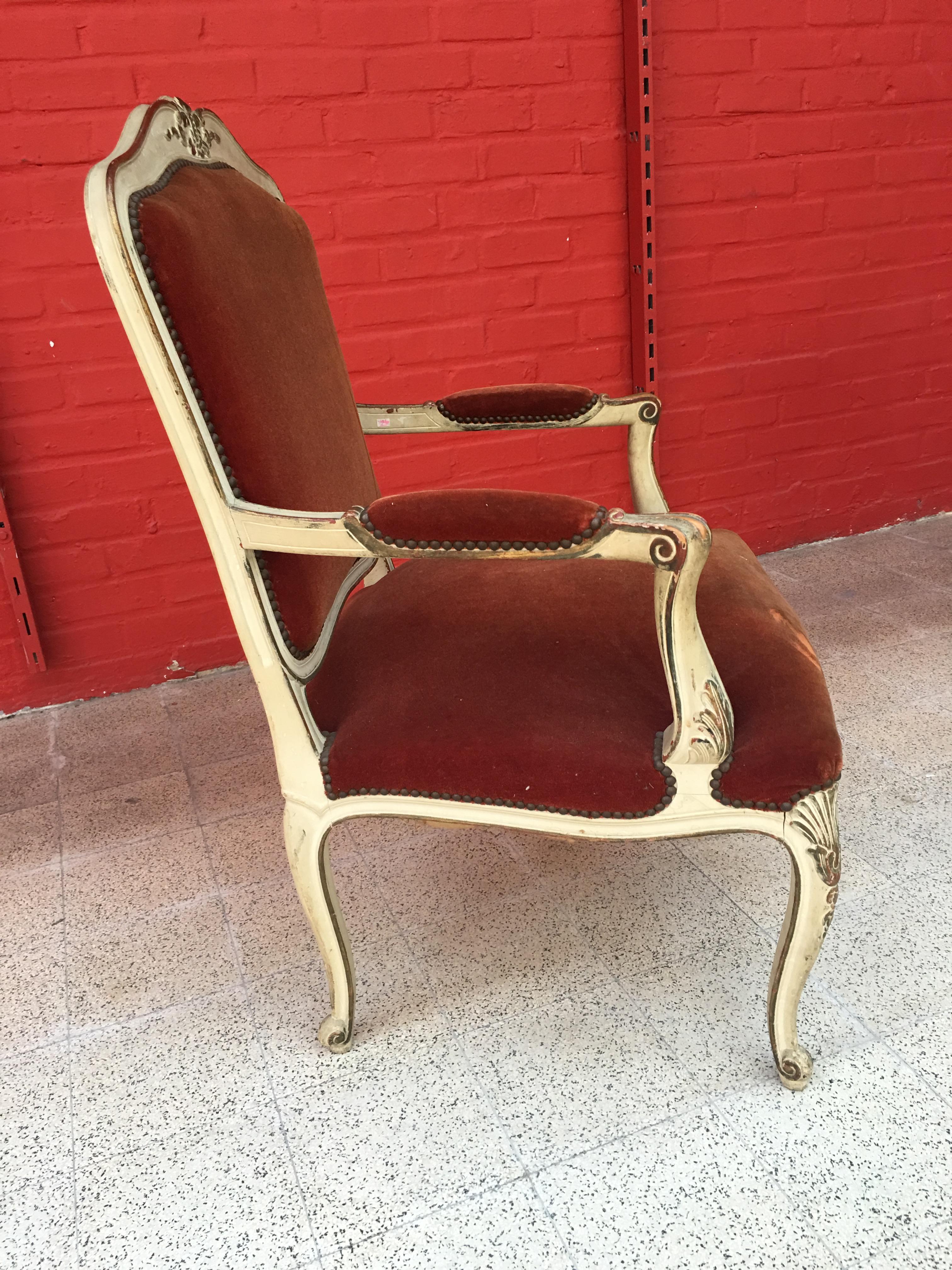 Pair of Patinated Armchairs, Louis XV Style, circa 1930-1950 In Good Condition In Saint-Ouen, FR