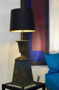 Pair of Patinated Blue and Gray Wood Lamps