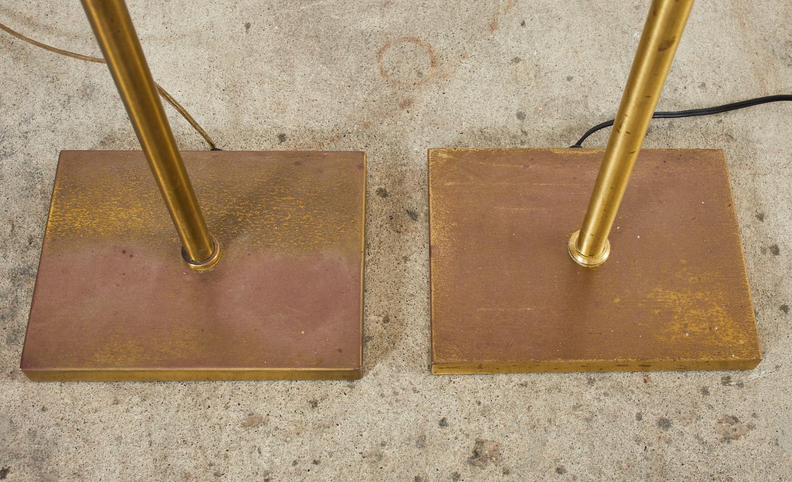Pair of Patinated Brass Adjustable Pharmacy Floor Lamps 5