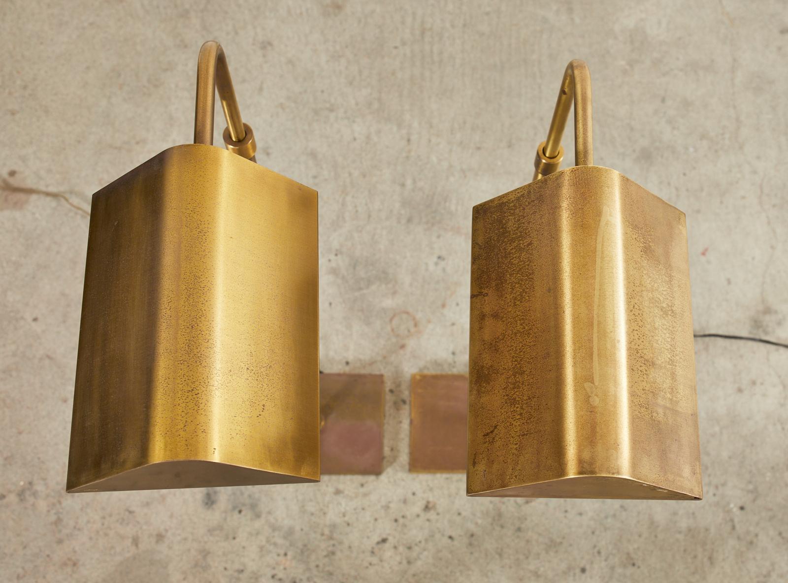 Pair of Patinated Brass Adjustable Pharmacy Floor Lamps 8