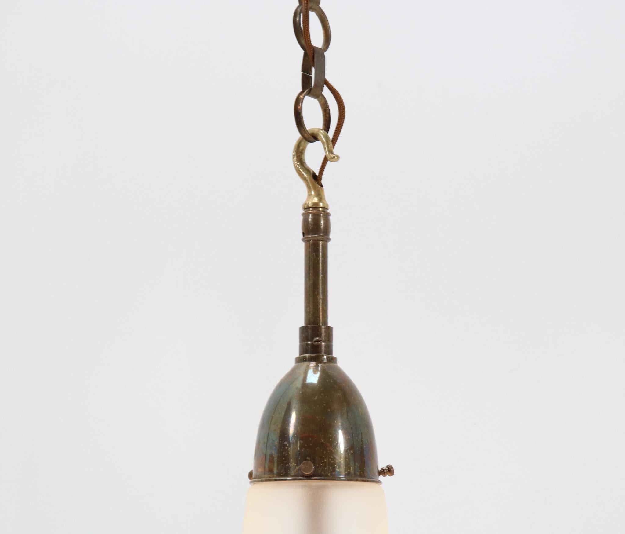 Pair of Patinated Brass Art Nouveau Luzette Pendant Lamps by Peter Behrens, 1910 5