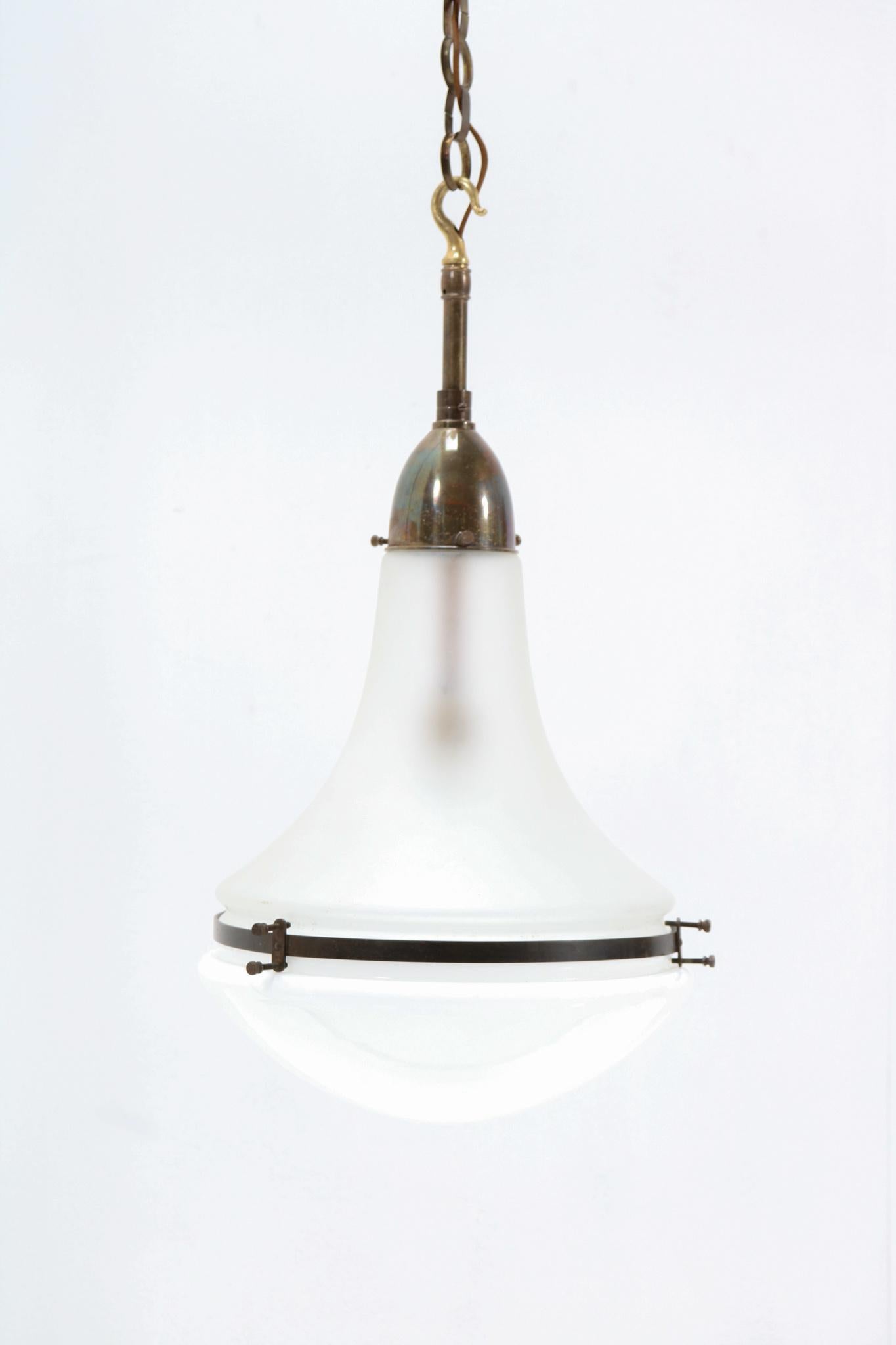 Pair of Patinated Brass Art Nouveau Luzette Pendant Lamps by Peter Behrens, 1910 7