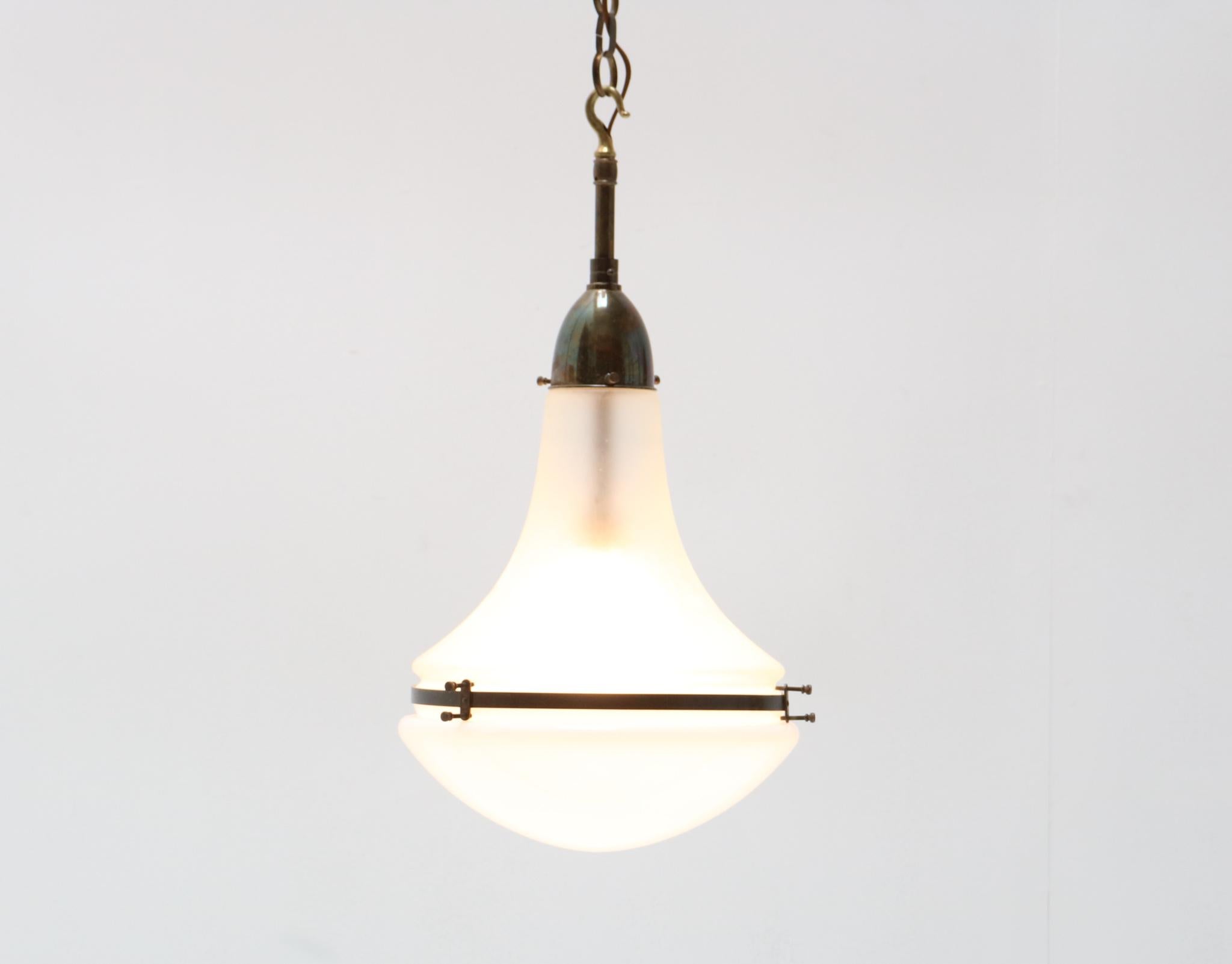 Pair of Patinated Brass Art Nouveau Luzette Pendant Lamps by Peter Behrens, 1910 1