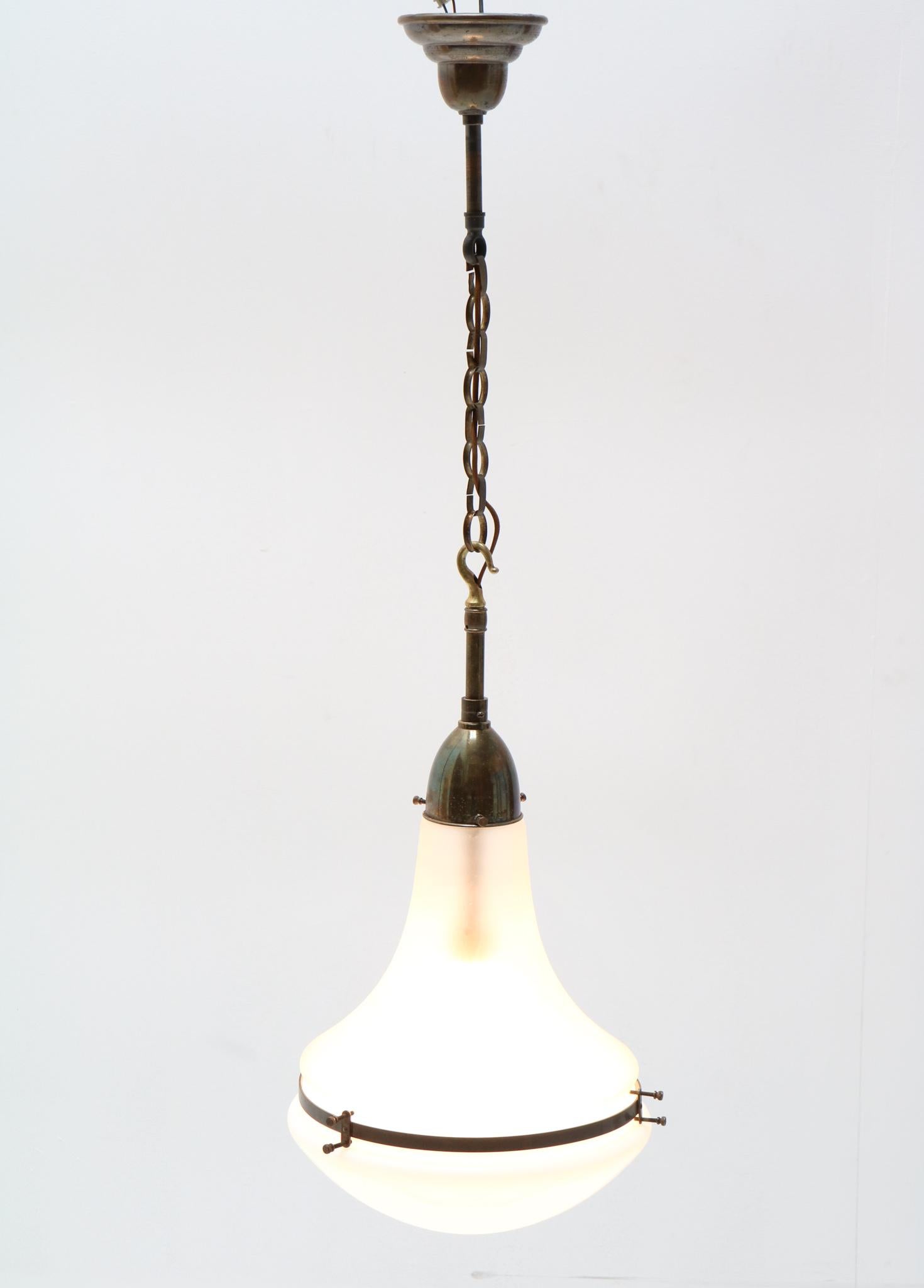 Pair of Patinated Brass Art Nouveau Luzette Pendant Lamps by Peter Behrens, 1910 2