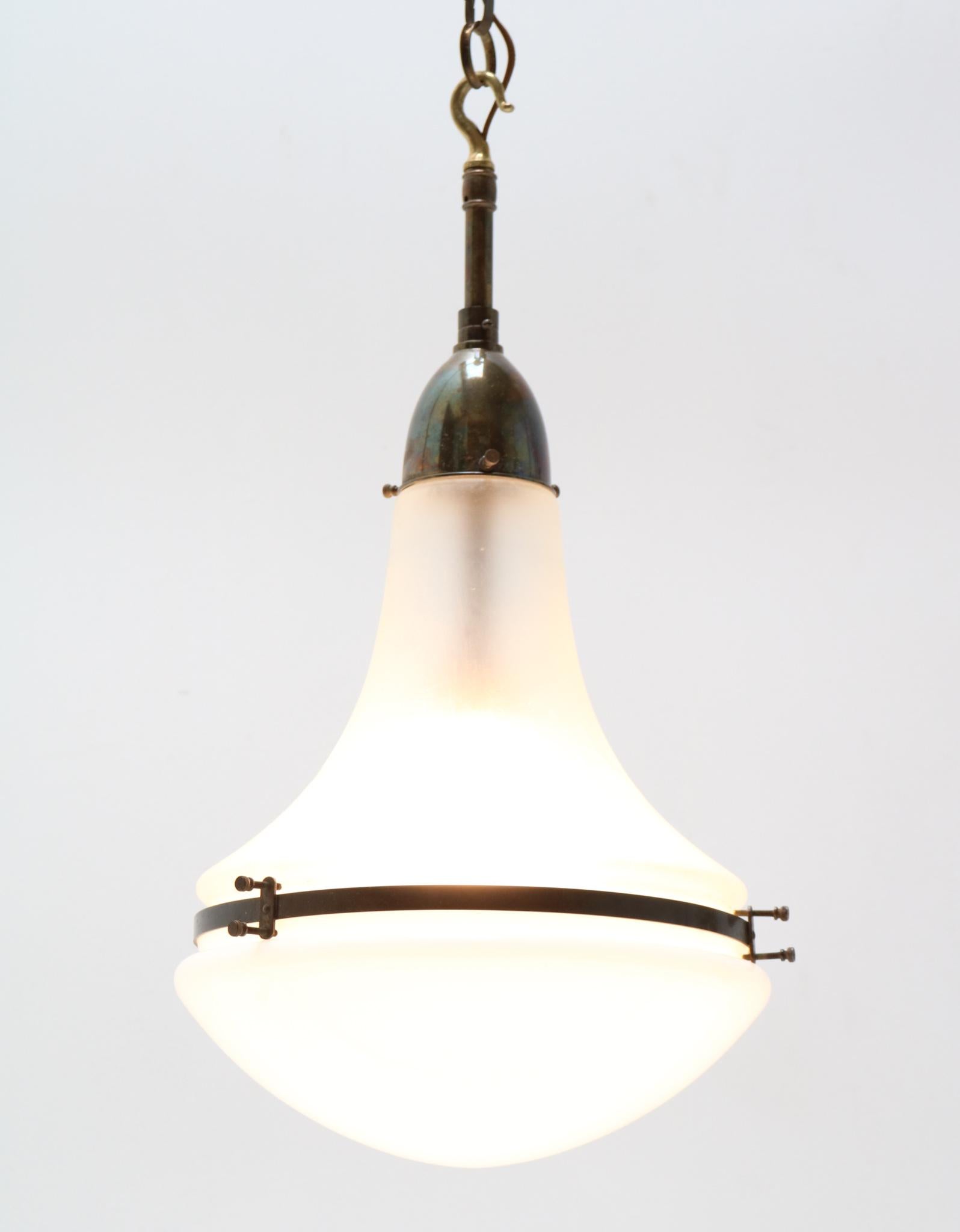Pair of Patinated Brass Art Nouveau Luzette Pendant Lamps by Peter Behrens, 1910 3