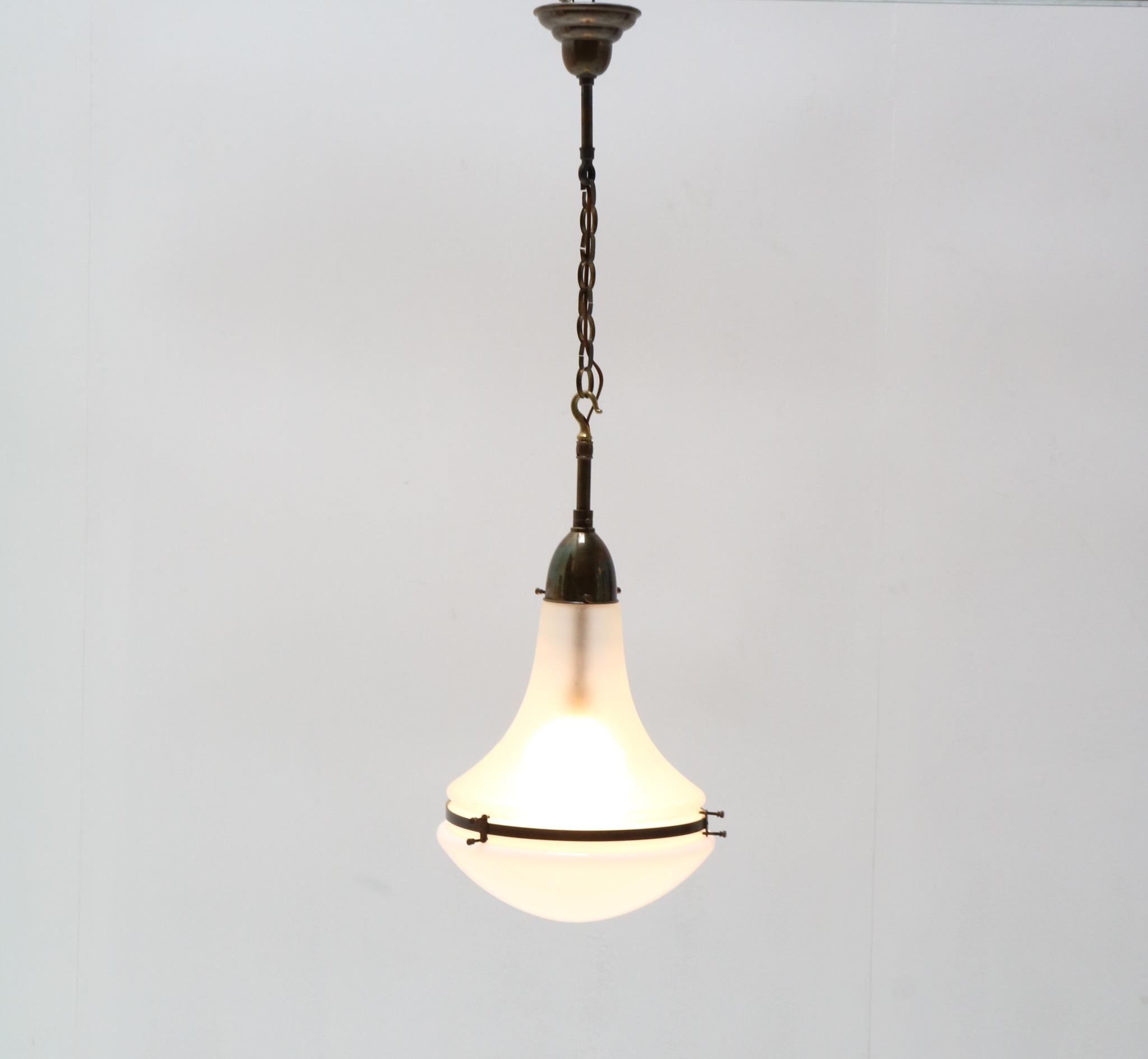 Pair of Patinated Brass Art Nouveau Luzette Pendant Lamps by Peter Behrens, 1910 4