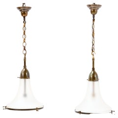 Pair of Patinated Brass Art Nouveau Luzette Pendant Lamps by Peter Behrens, 1910